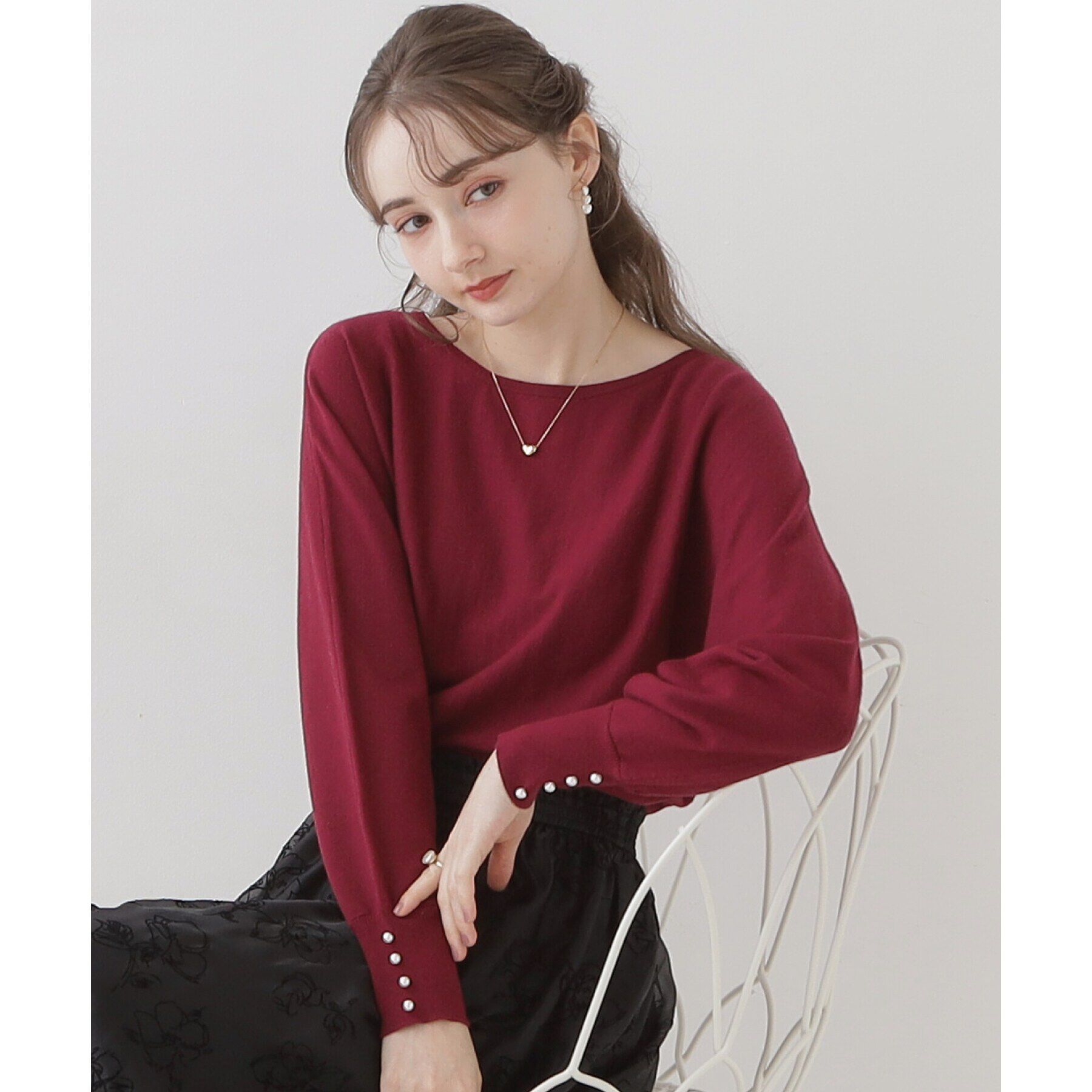 Couture broach「【美シルエットニット】リボン2WAYフェイクパール袖ドルマンニット」|ニット・セーター|ﾎﾞﾙﾄﾞｰ(064)