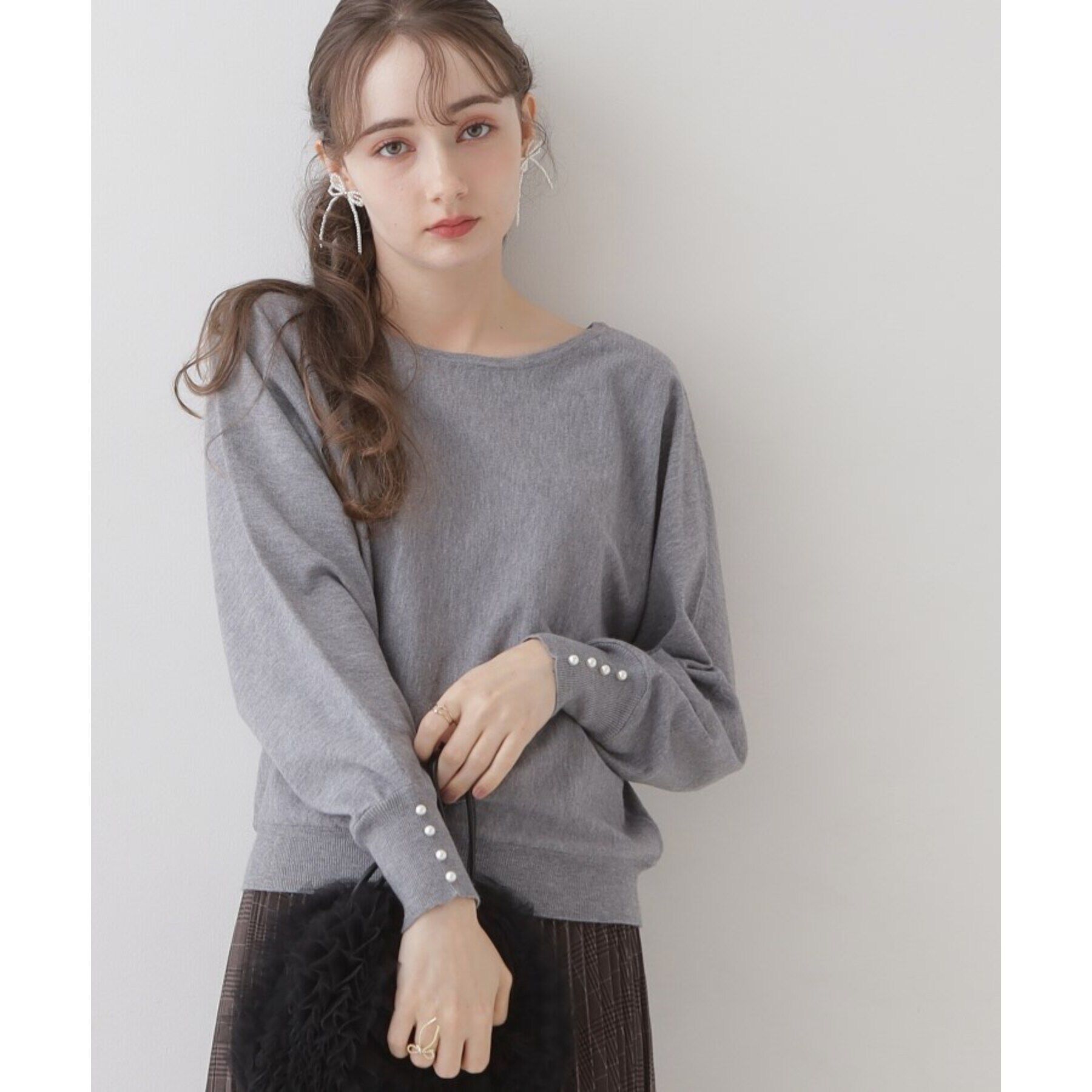 Couture broach「【美シルエットニット】リボン2WAYフェイクパール袖ドルマンニット」|ニット・セーター|ｸﾞﾚｰ(512)