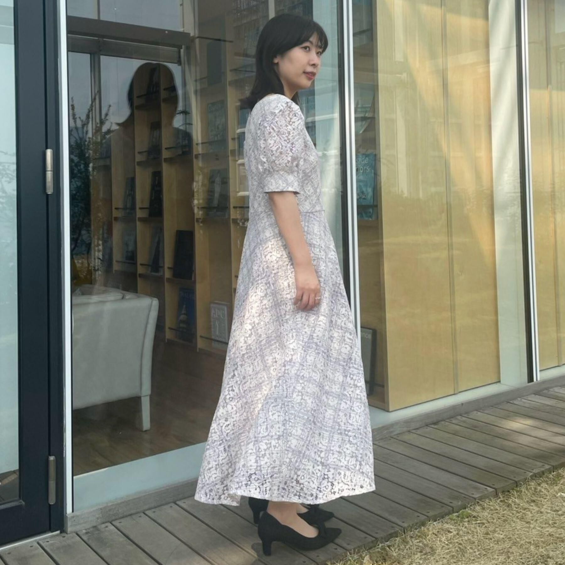 Couture broach「【一枚で着映え・華やか】チェックプリント コードレースワンピース」|ワンピース|