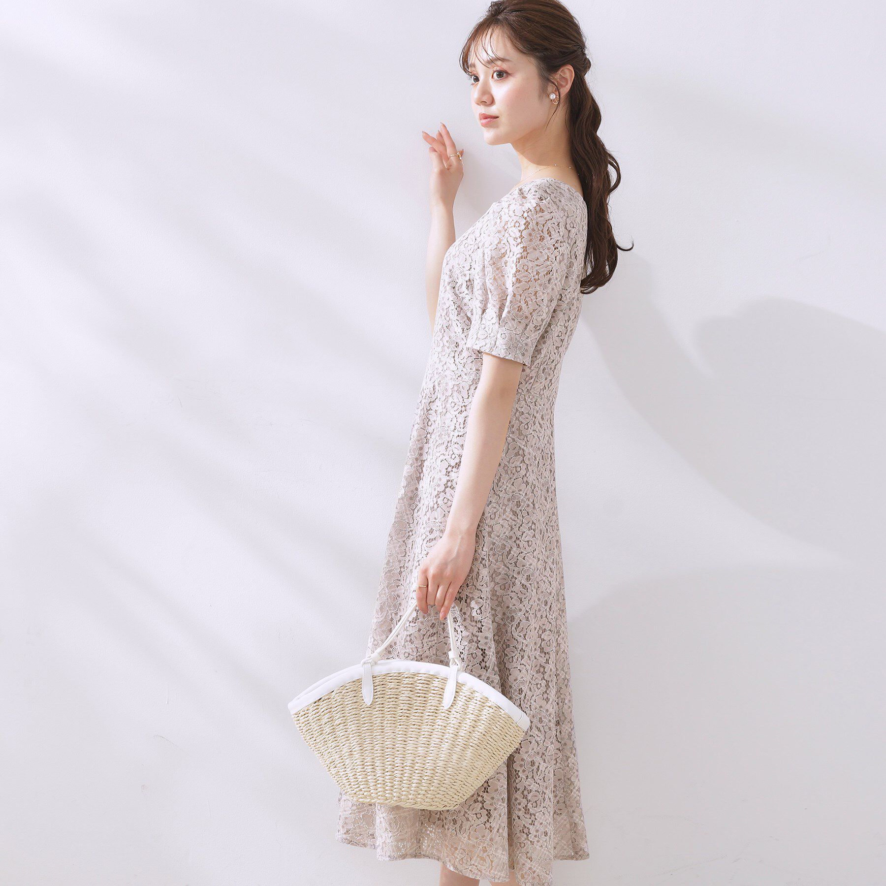 Couture broach「【一枚で着映え・華やか】チェックプリント コードレースワンピース」|ワンピース|