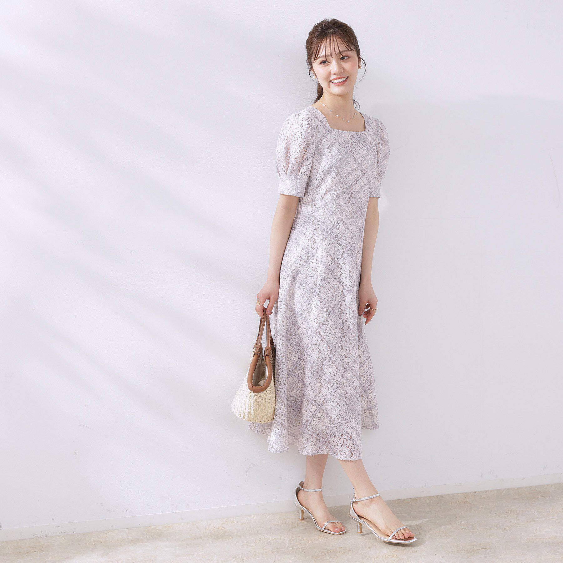 Couture broach「【一枚で着映え・華やか】チェックプリント コードレースワンピース」|ワンピース|