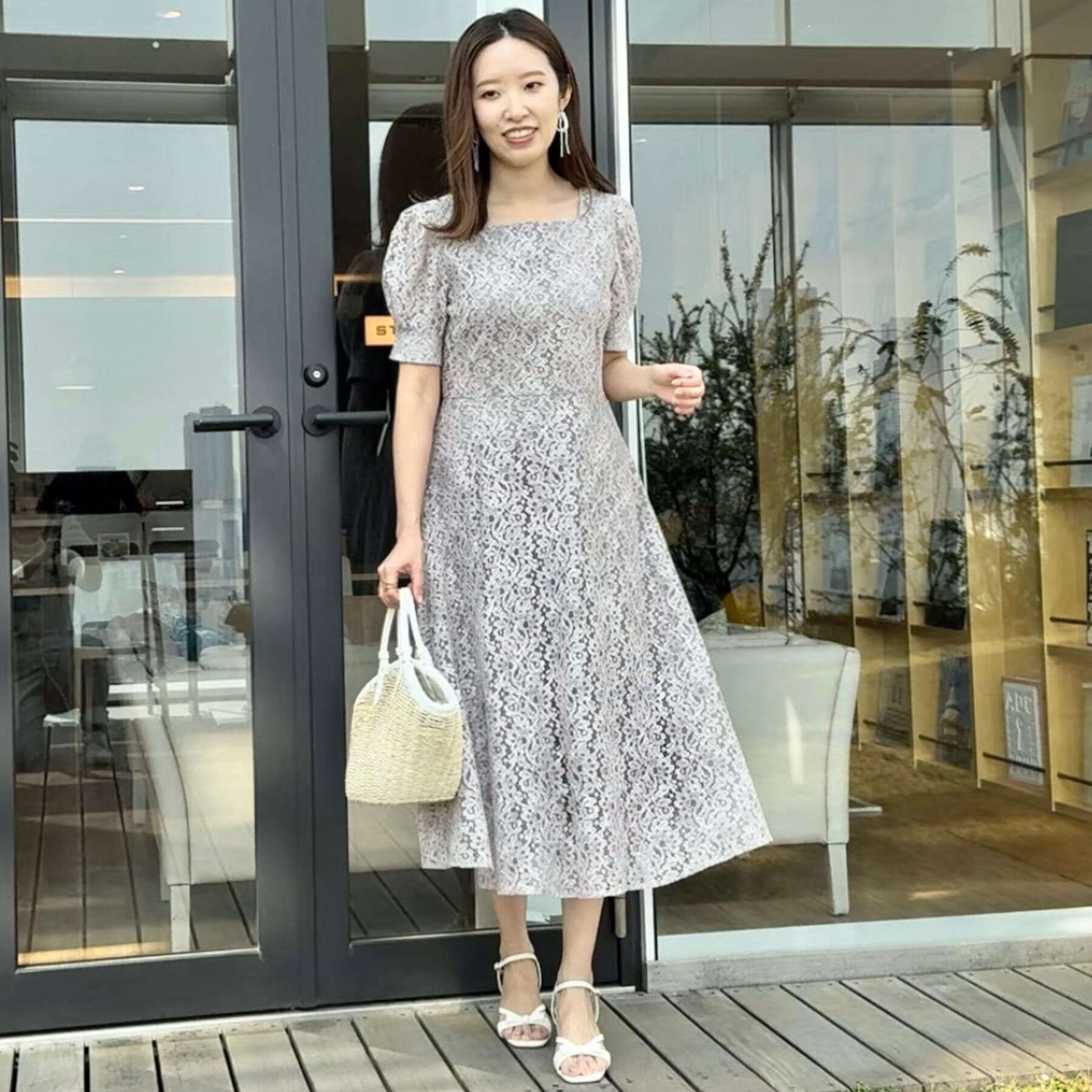 Couture broach「【一枚で着映え・華やか】チェックプリント コードレースワンピース」|ワンピース|