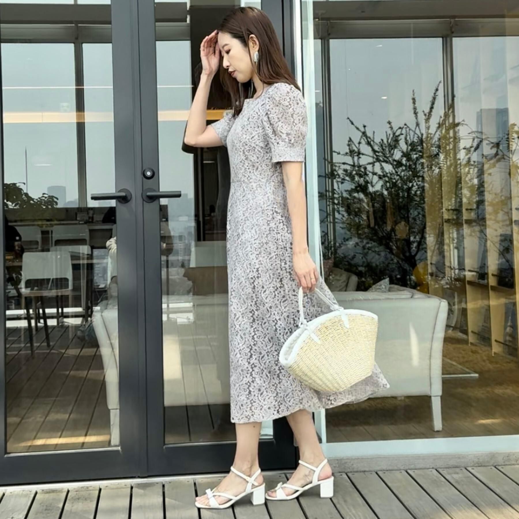 Couture broach「【一枚で着映え・華やか】チェックプリント コードレースワンピース」|ワンピース|