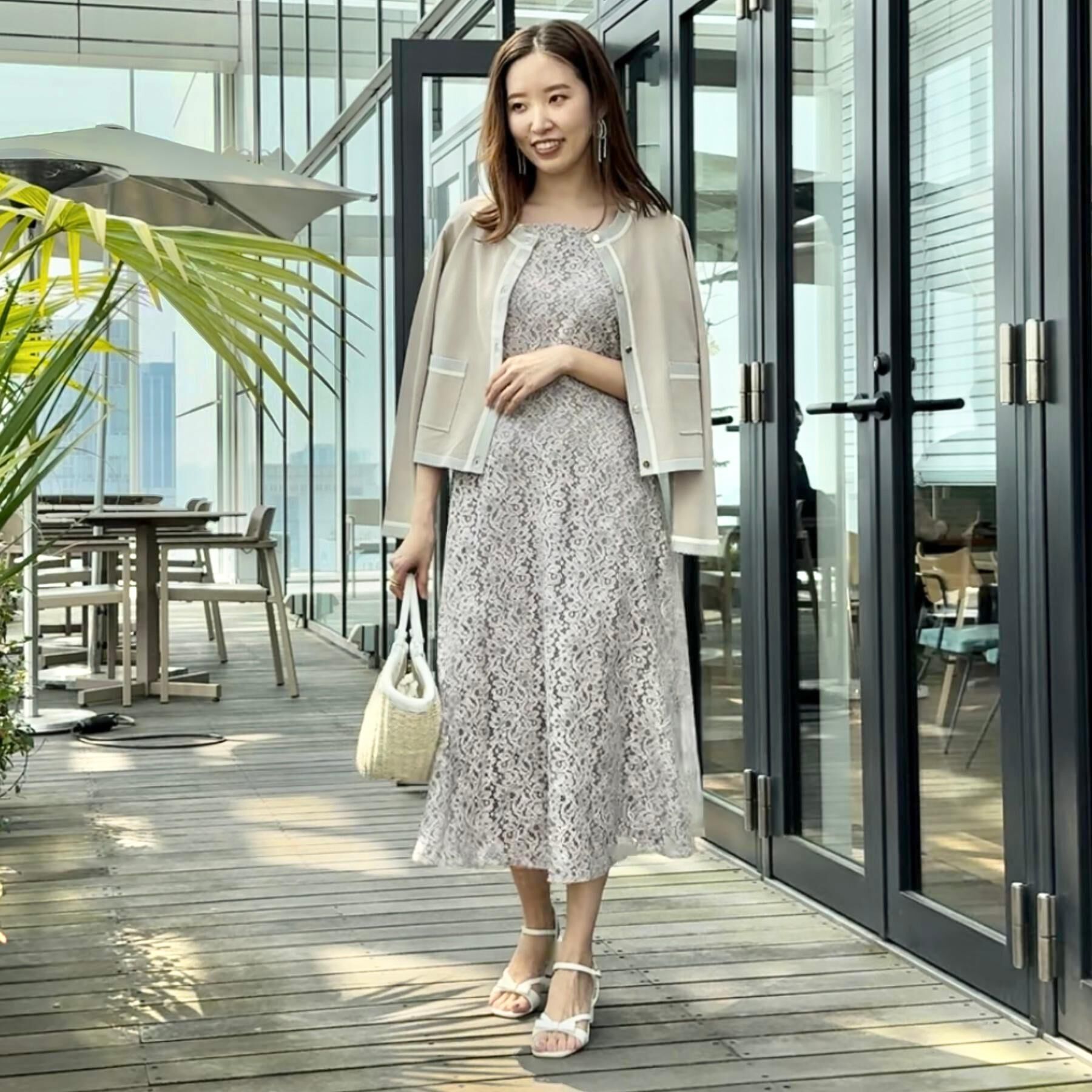 Couture broach「【一枚で着映え・華やか】チェックプリント コードレースワンピース」|ワンピース|