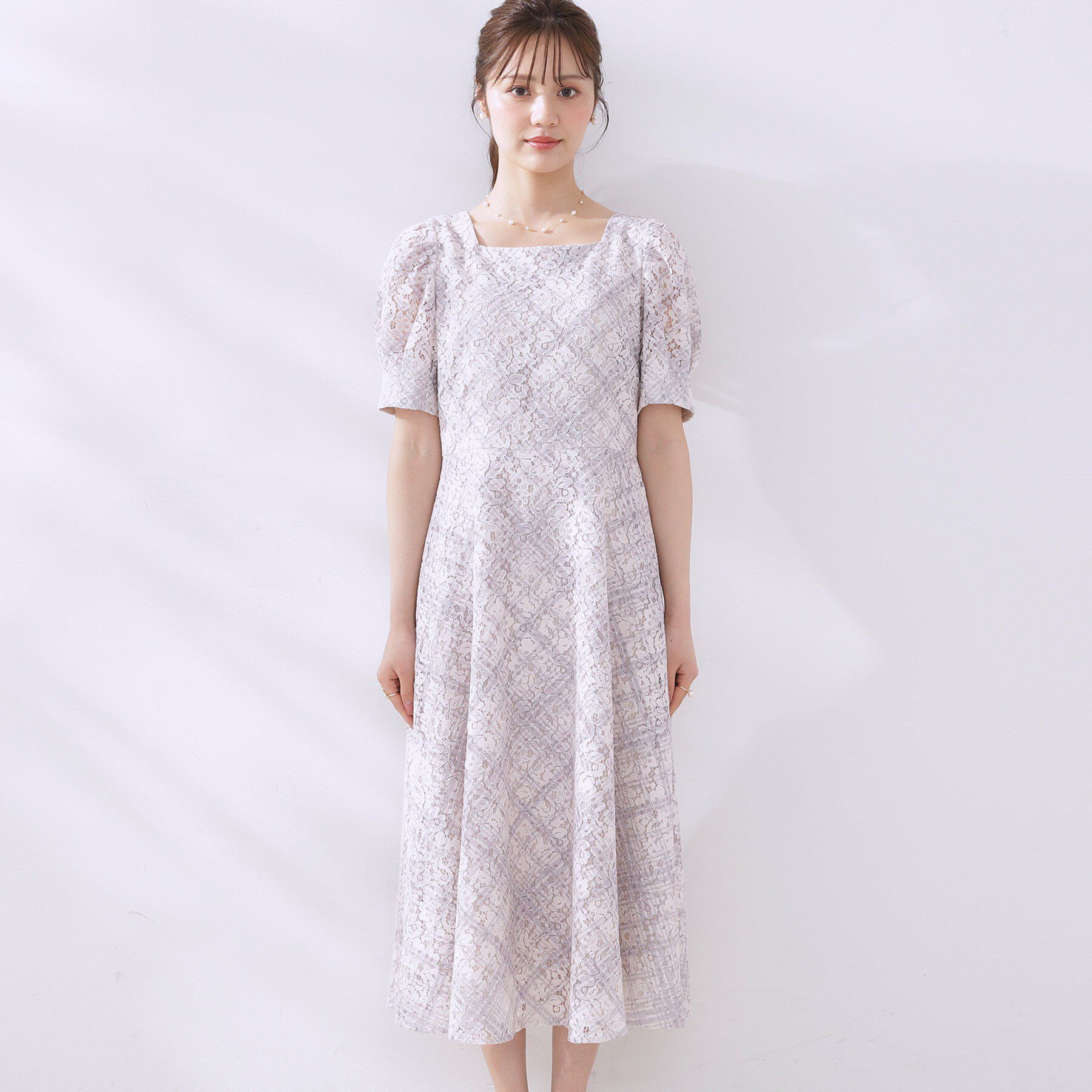 Couture broach「【一枚で着映え・華やか】チェックプリント コードレースワンピース」|ワンピース|