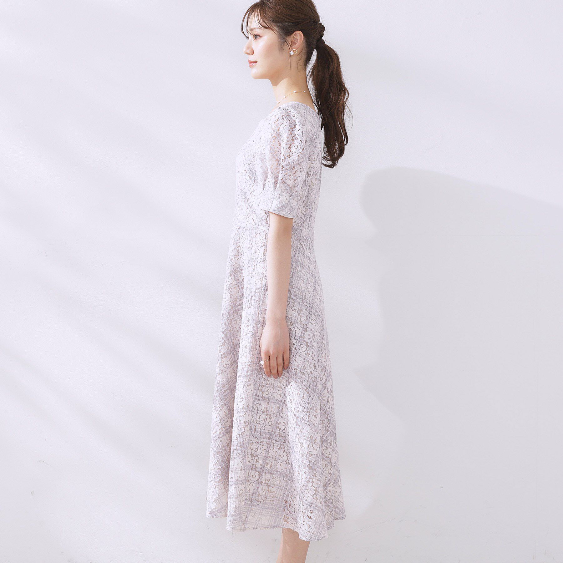 Couture broach「【一枚で着映え・華やか】チェックプリント コードレースワンピース」|ワンピース|