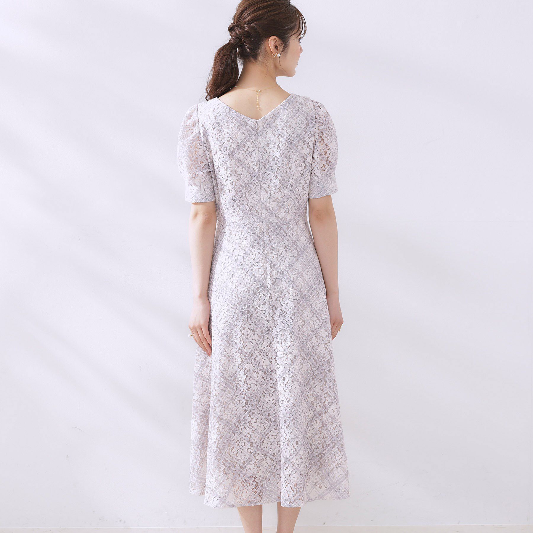 Couture broach「【一枚で着映え・華やか】チェックプリント コードレースワンピース」|ワンピース|