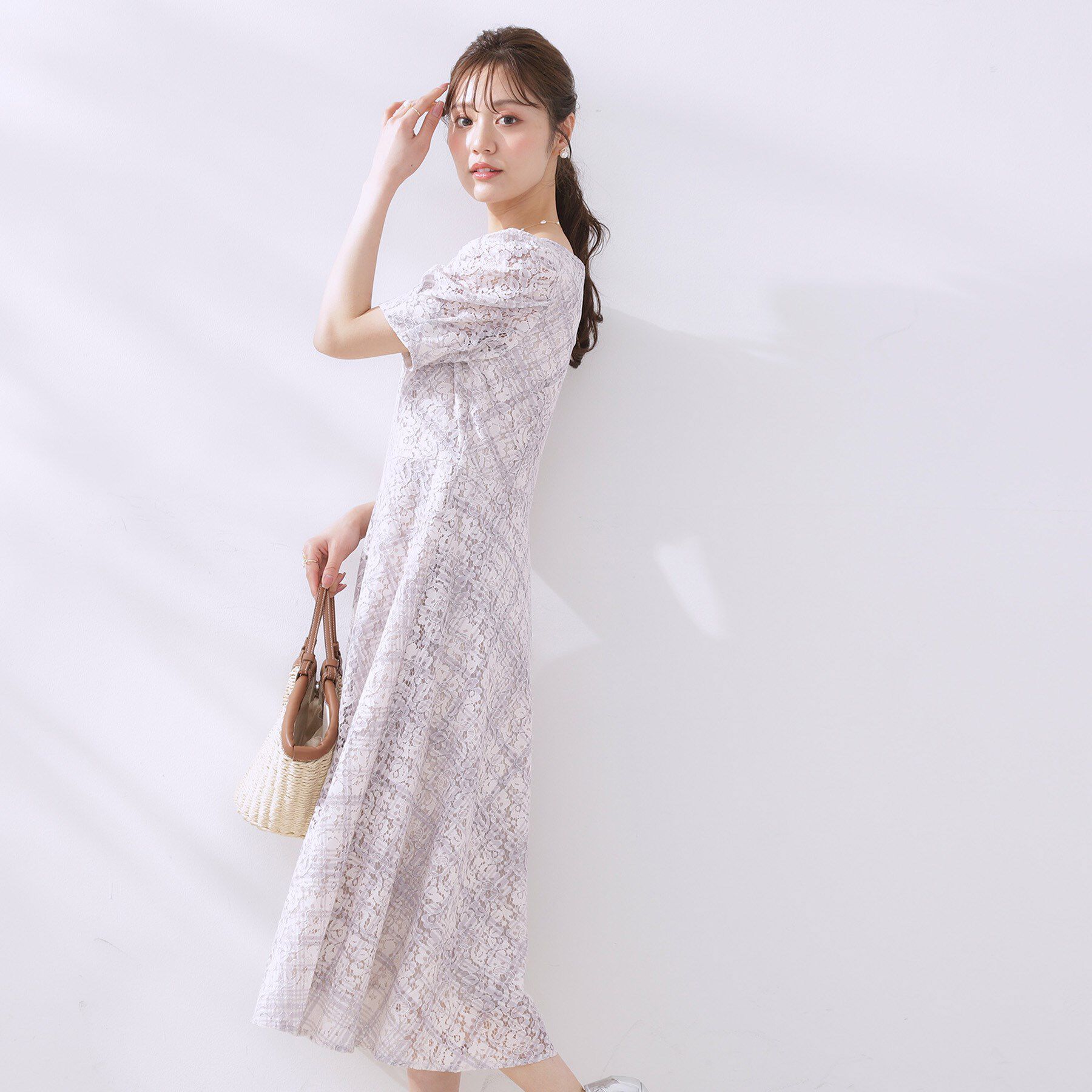 Couture broach「【一枚で着映え・華やか】チェックプリント コードレースワンピース」|ワンピース|