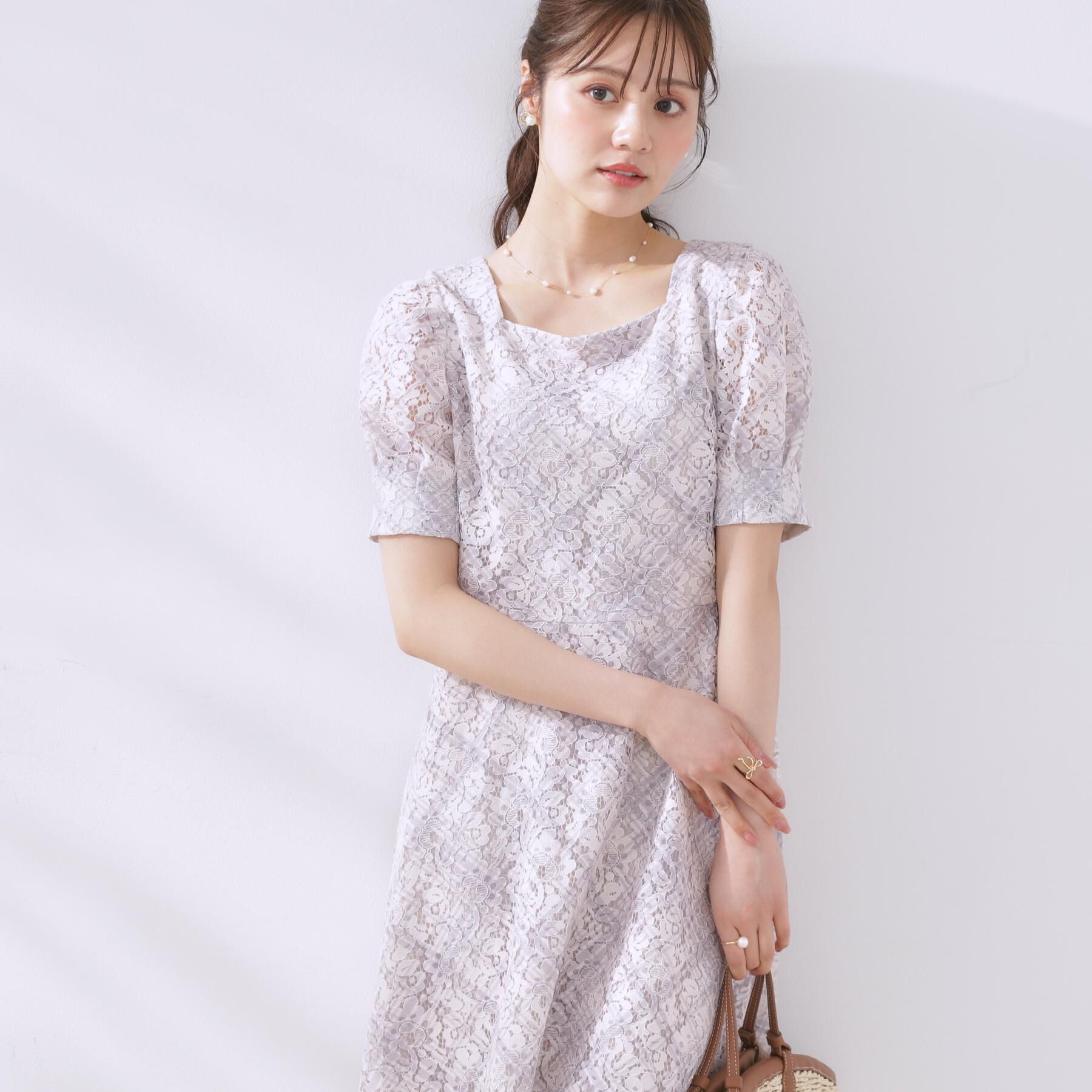 Couture broach「【一枚で着映え・華やか】チェックプリント コードレースワンピース」|ワンピース|