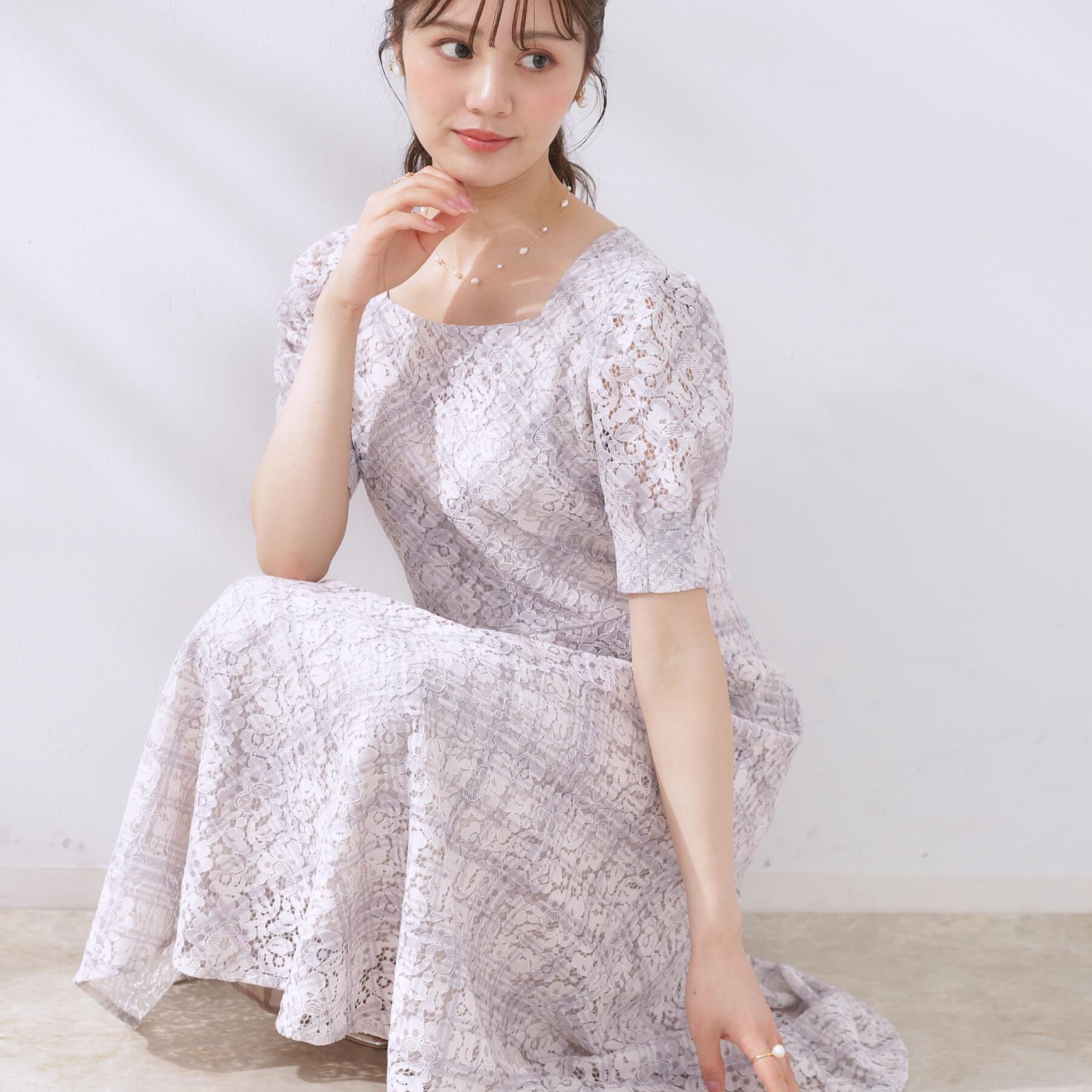 Couture broach「【一枚で着映え・華やか】チェックプリント コードレースワンピース」|ワンピース|