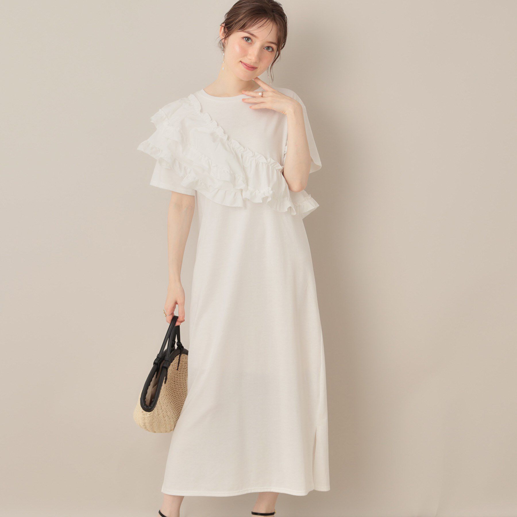 Couture broach「アシメフリルTシャツワンピース」|ワンピース|オフホワイト(003