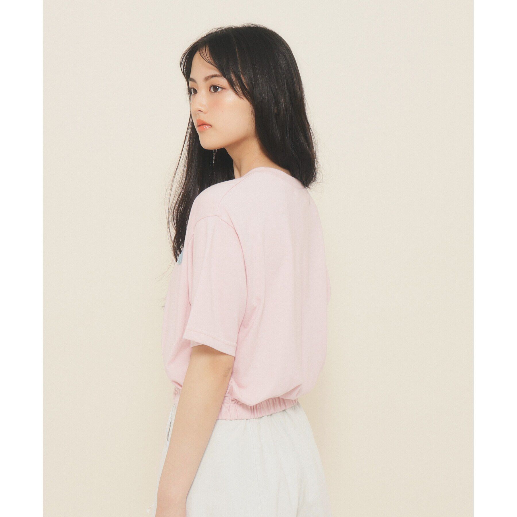 PINK-latte「【130cmあり】バルーンデニムロゴTシャツ」|Tシャツ・カットソー|