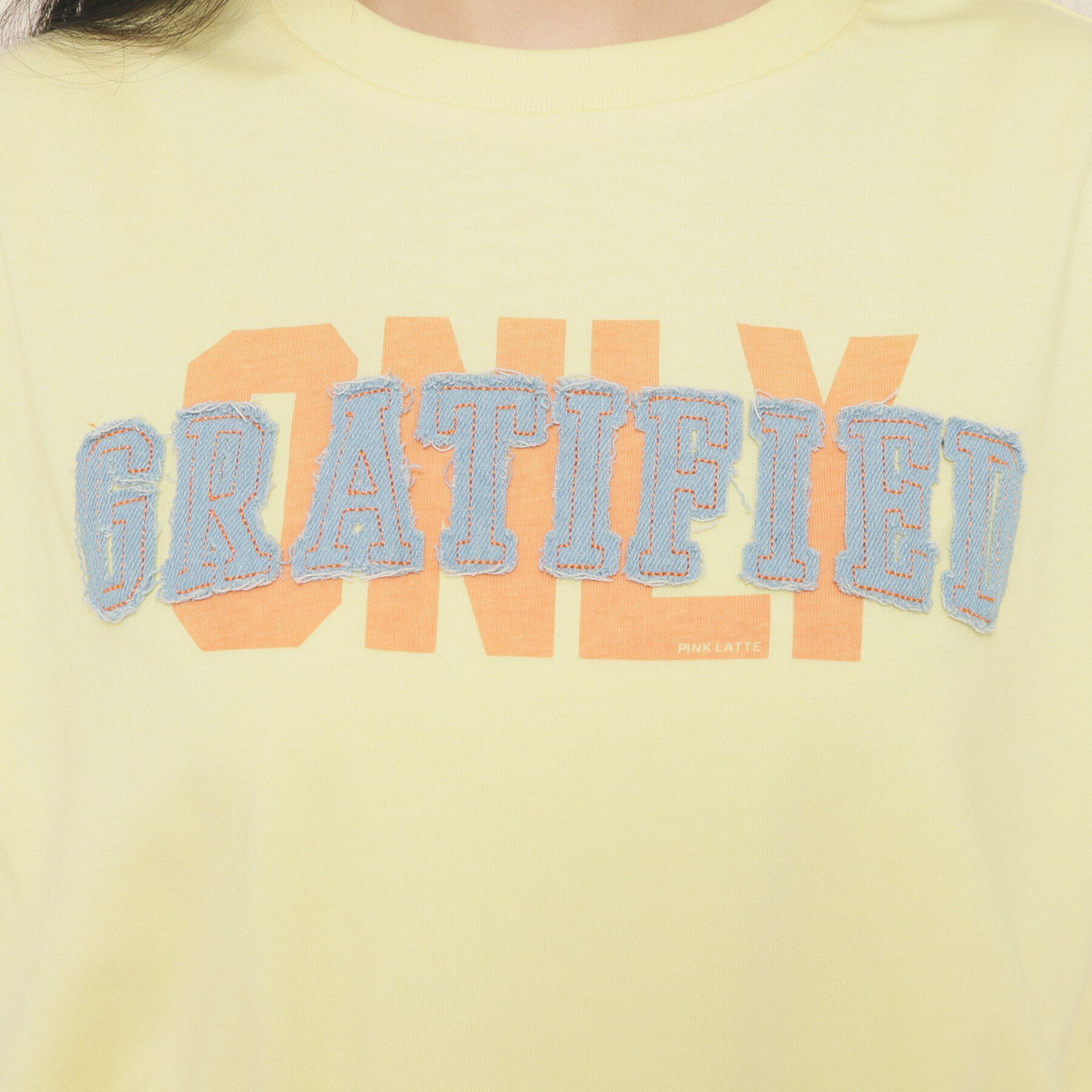 PINK-latte「【130cmあり】バルーンデニムロゴTシャツ」|Tシャツ・カットソー|