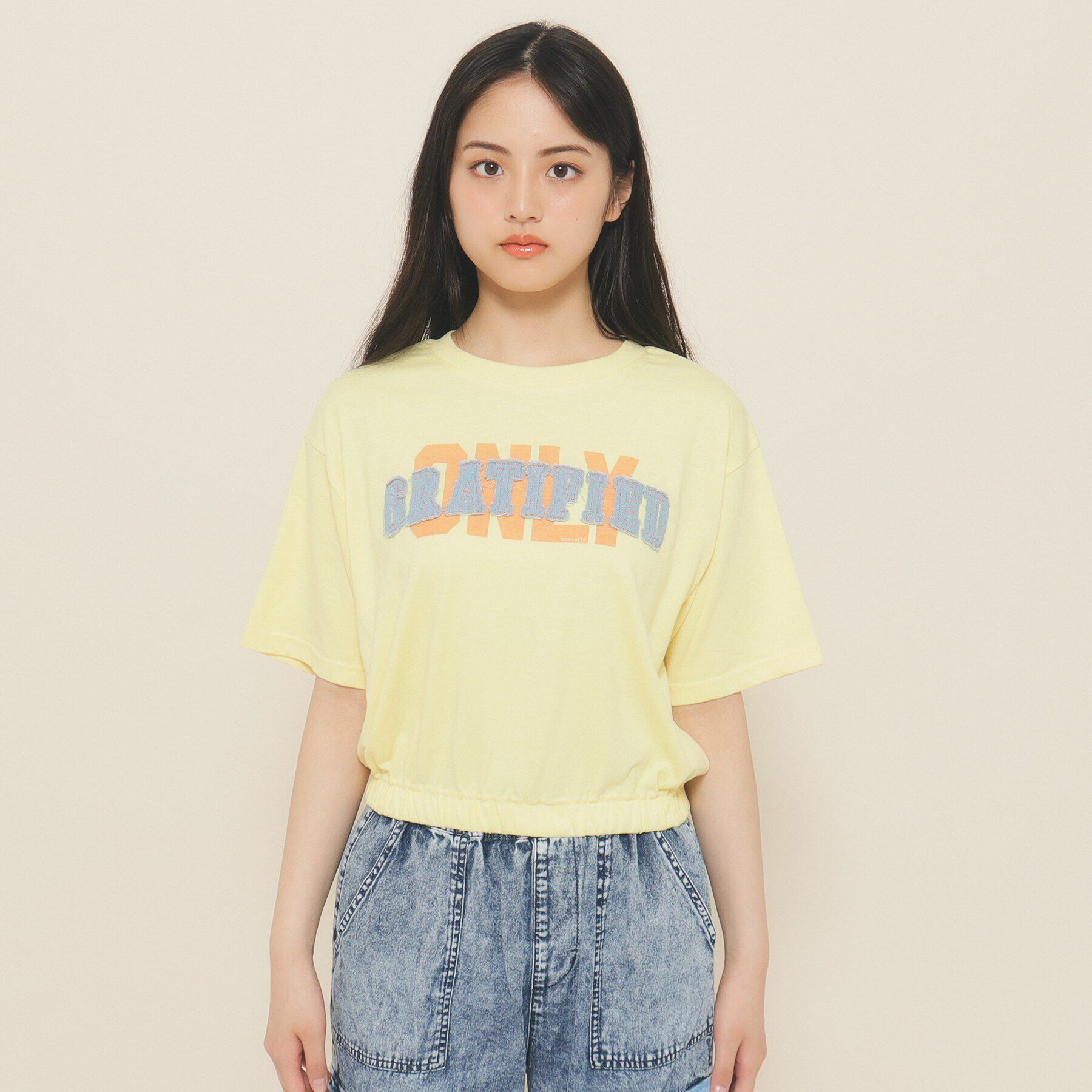 PINK-latte「【130cmあり】バルーンデニムロゴTシャツ」|Tシャツ・カットソー|