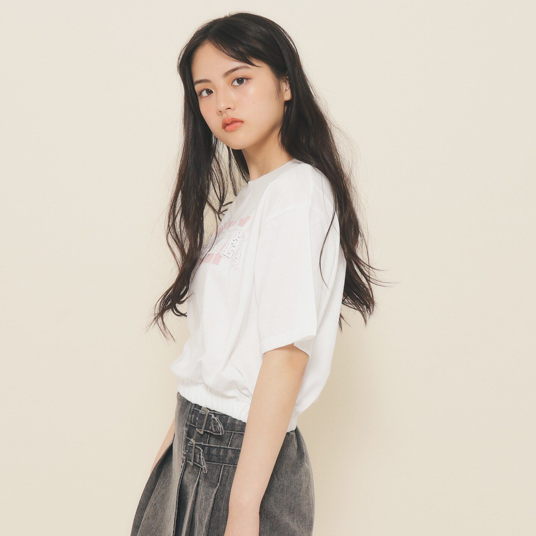 PINK-latte「【130cmあり】バルーンデニムロゴTシャツ」|Tシャツ・カットソー|