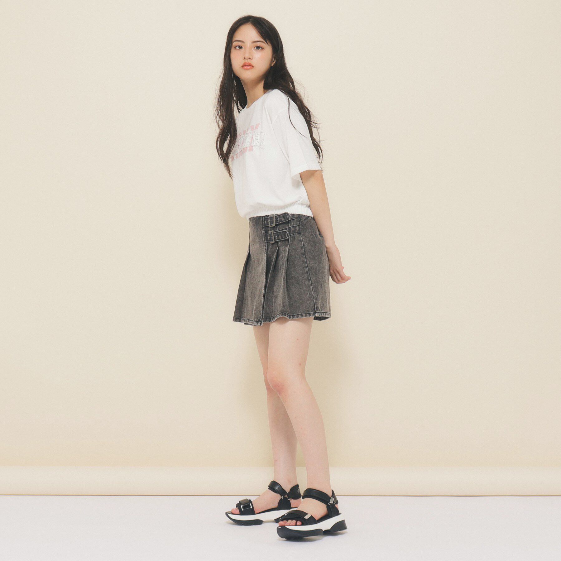 PINK-latte「【130cmあり】バルーンデニムロゴTシャツ」|Tシャツ・カットソー|