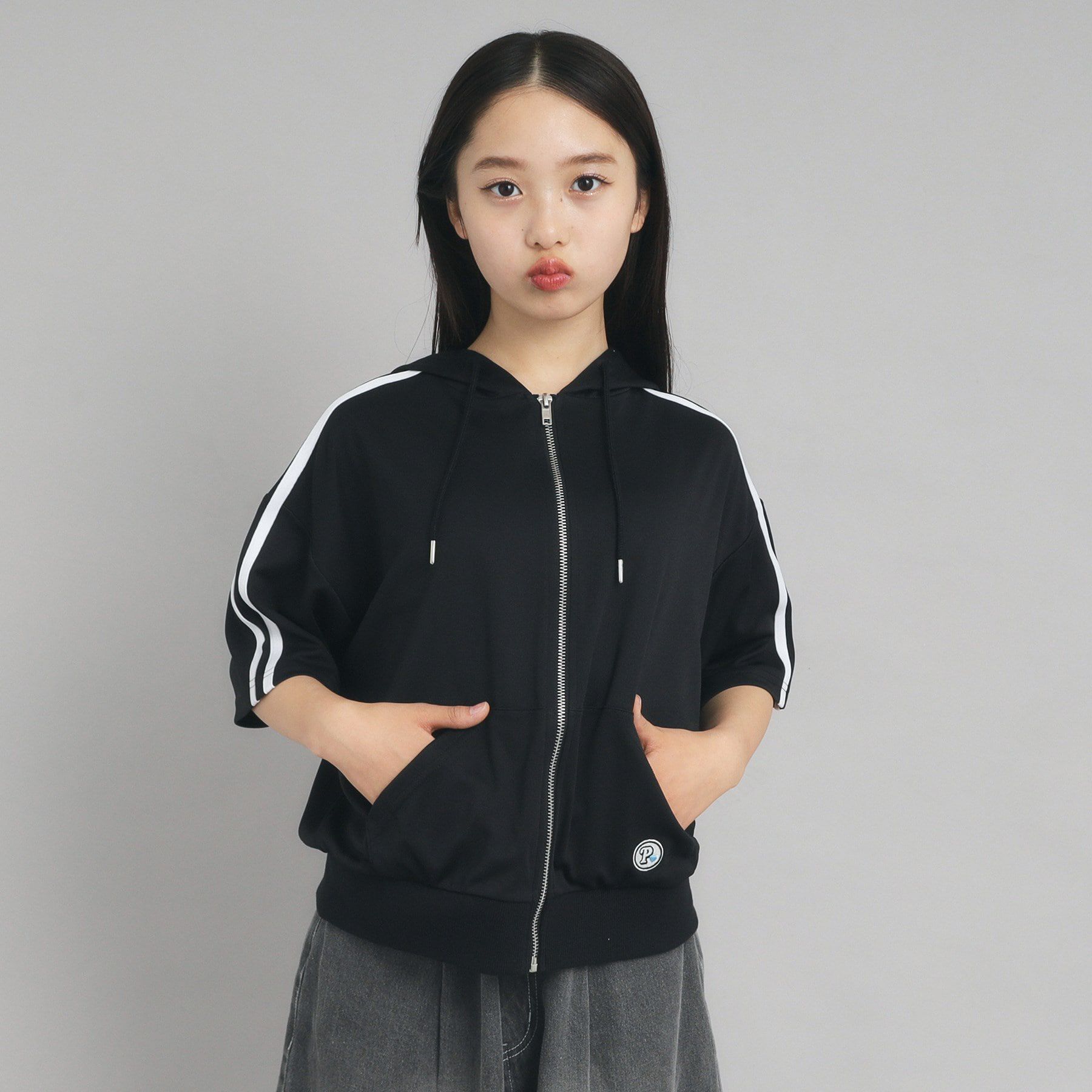 PINK-latte「5分袖トラックジャケット」|パーカー|ﾌﾞﾗｯｸ(019)