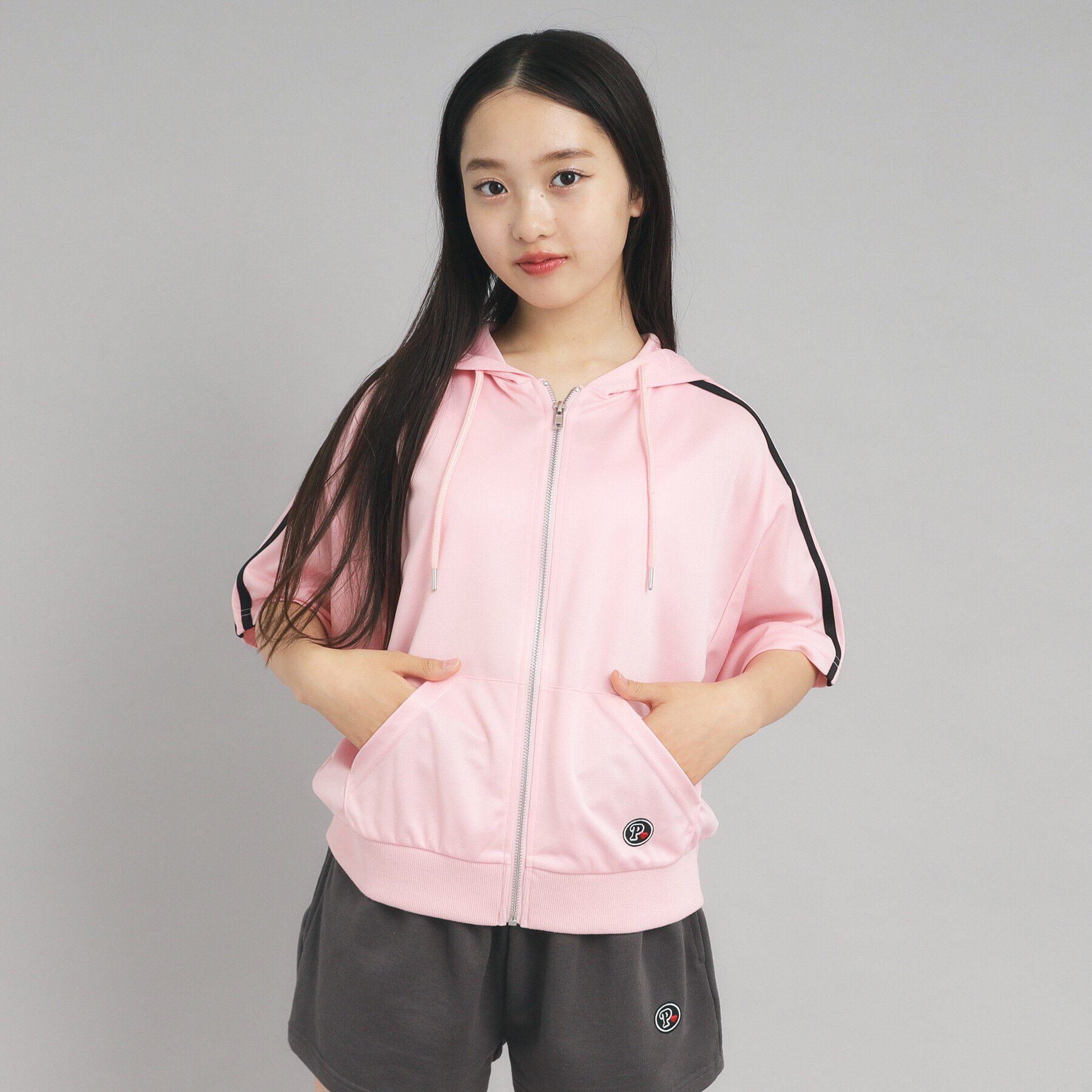 PINK-latte「5分袖トラックジャケット」|パーカー|ﾋﾟﾝｸ(071)