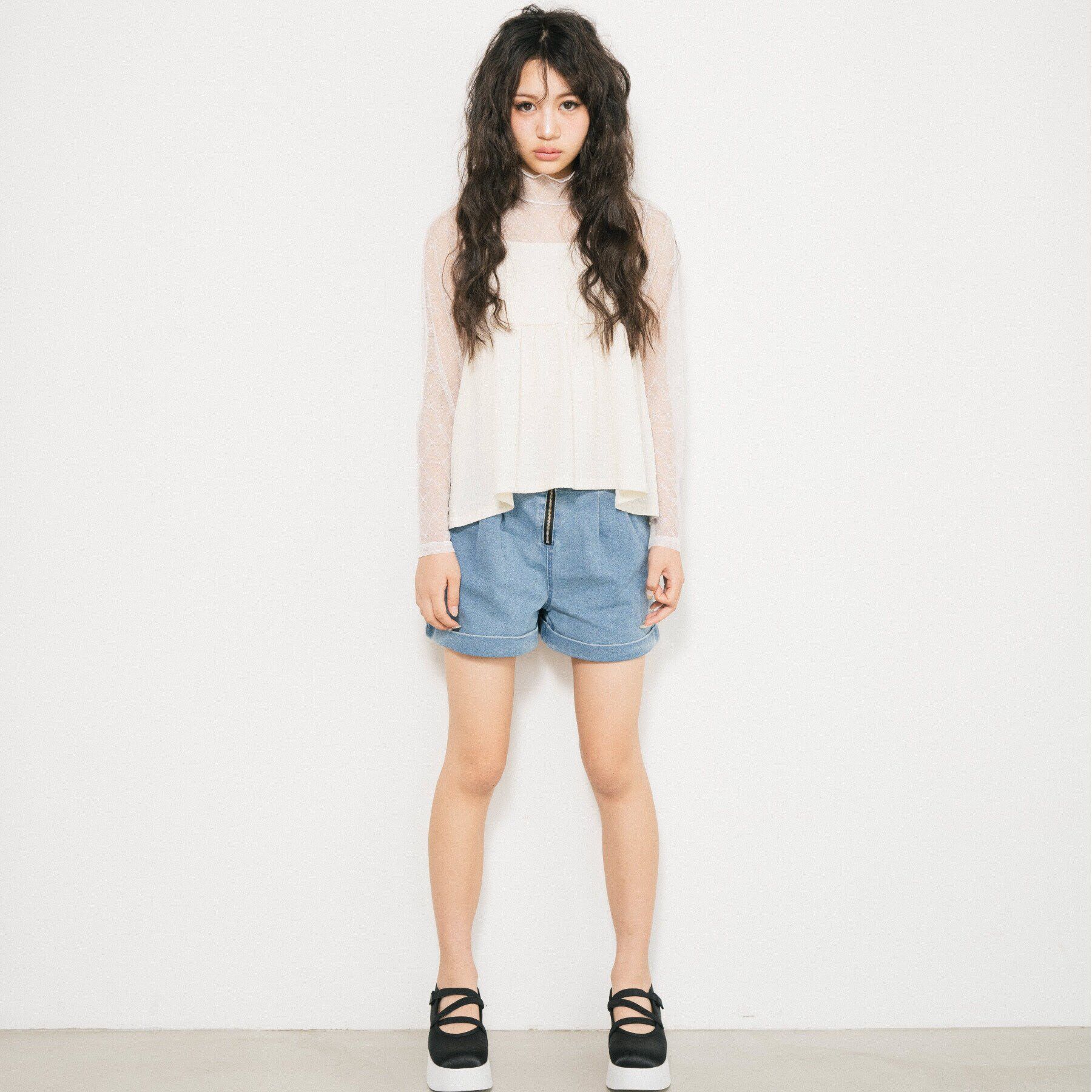 PINK-latte「【130cmあり】リングジップデニムショートパンツ」|キュロット|