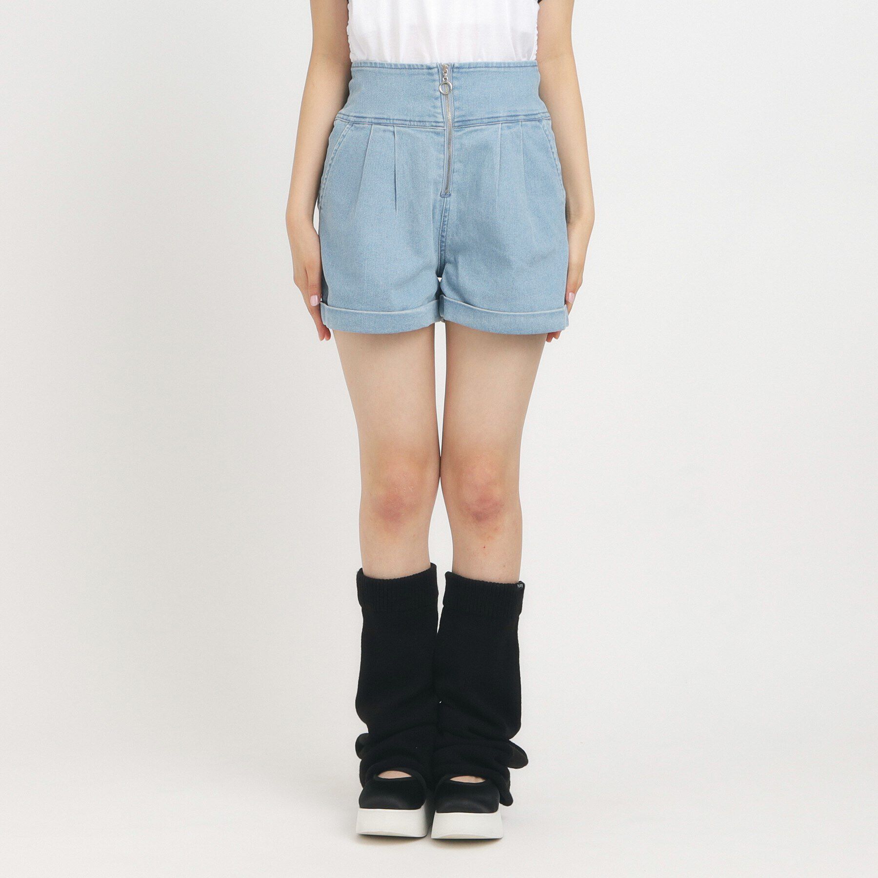 PINK-latte「【130cmあり】リングジップデニムショートパンツ」|キュロット|