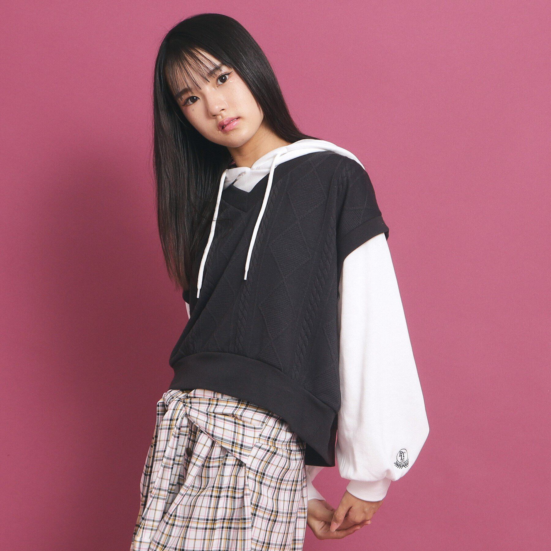 PINK-latte「フェイクレイヤードパーカ」|Tシャツ・カットソー|チャコールグレー(0