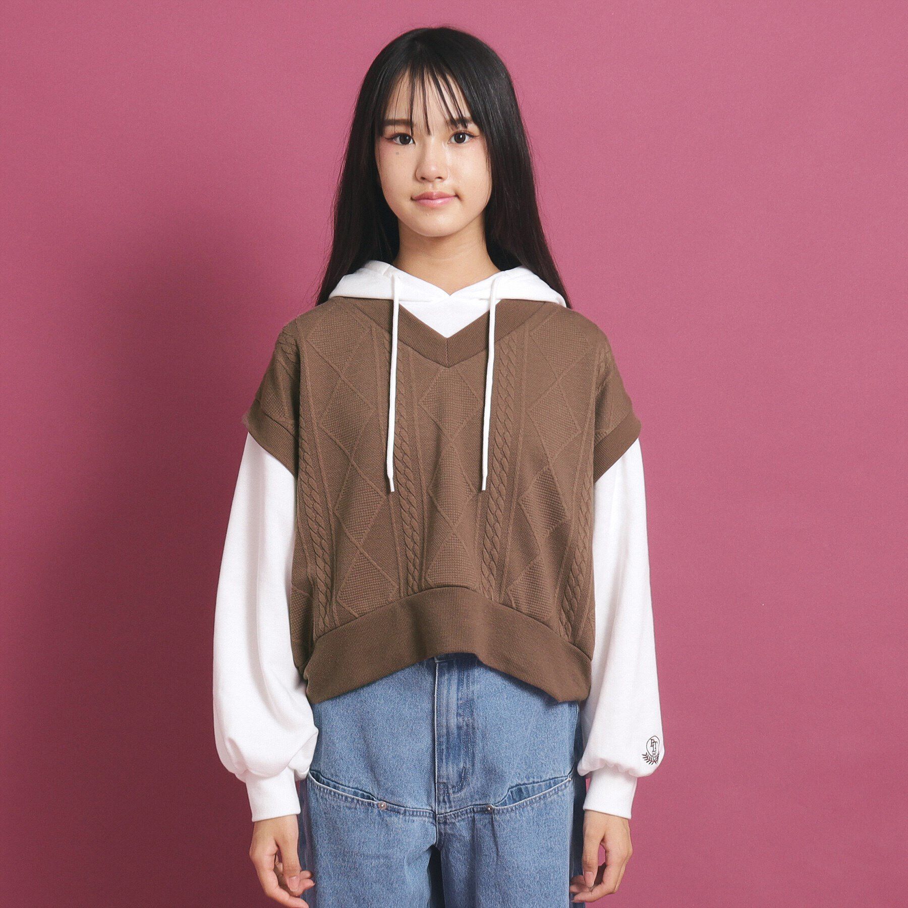 PINK-latte「フェイクレイヤードパーカ」|Tシャツ・カットソー|