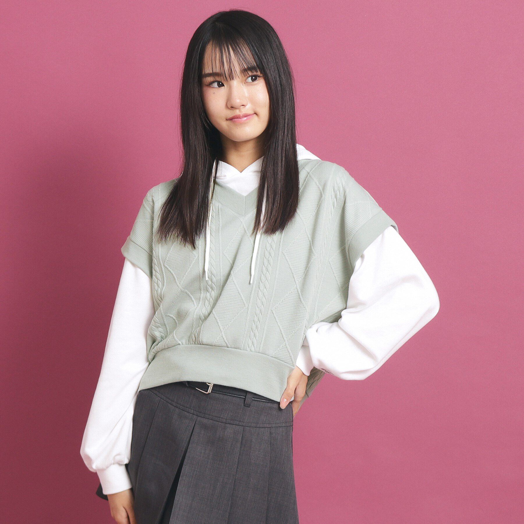 PINK-latte「フェイクレイヤードパーカ」|Tシャツ・カットソー|