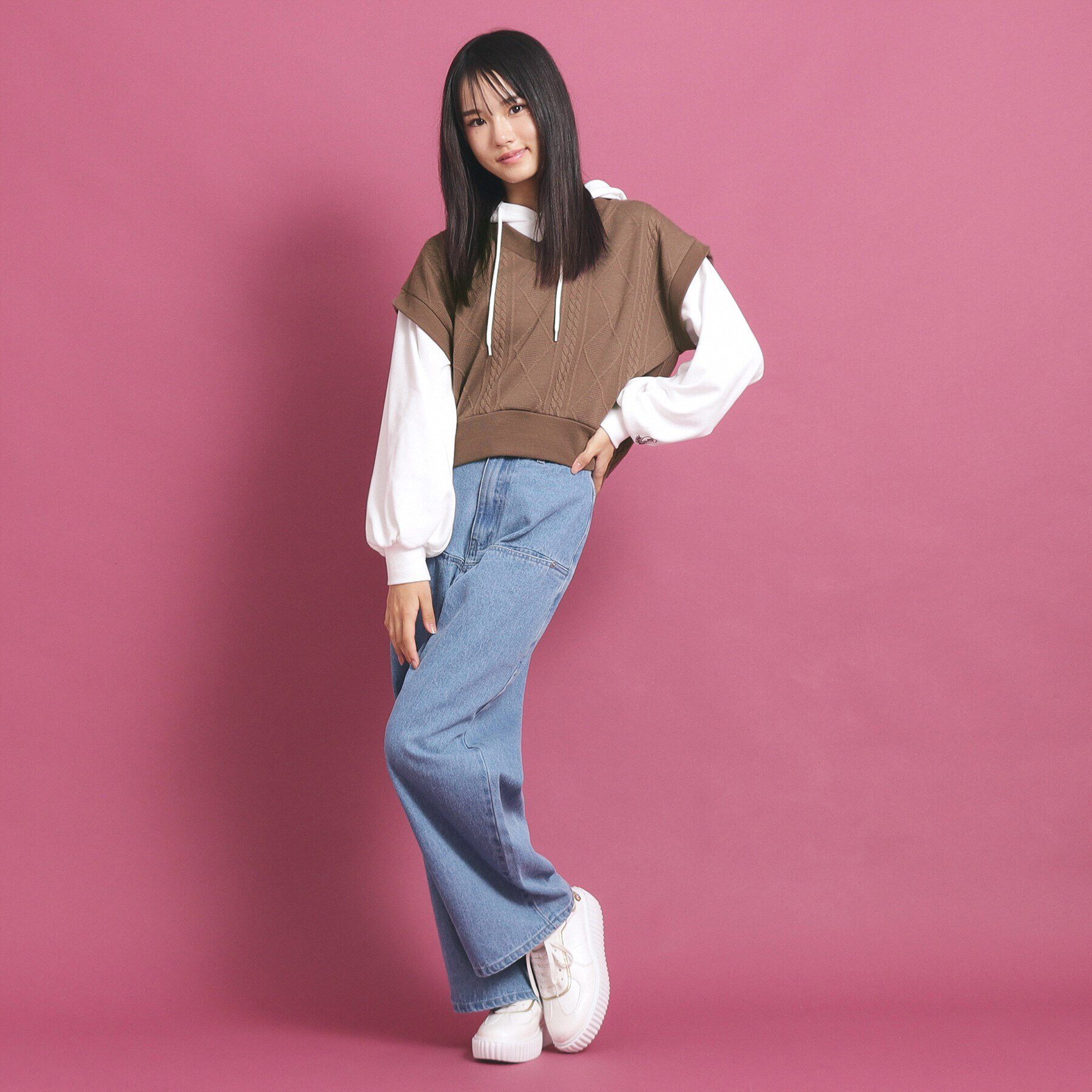 PINK-latte「フェイクレイヤードパーカ」|Tシャツ・カットソー|