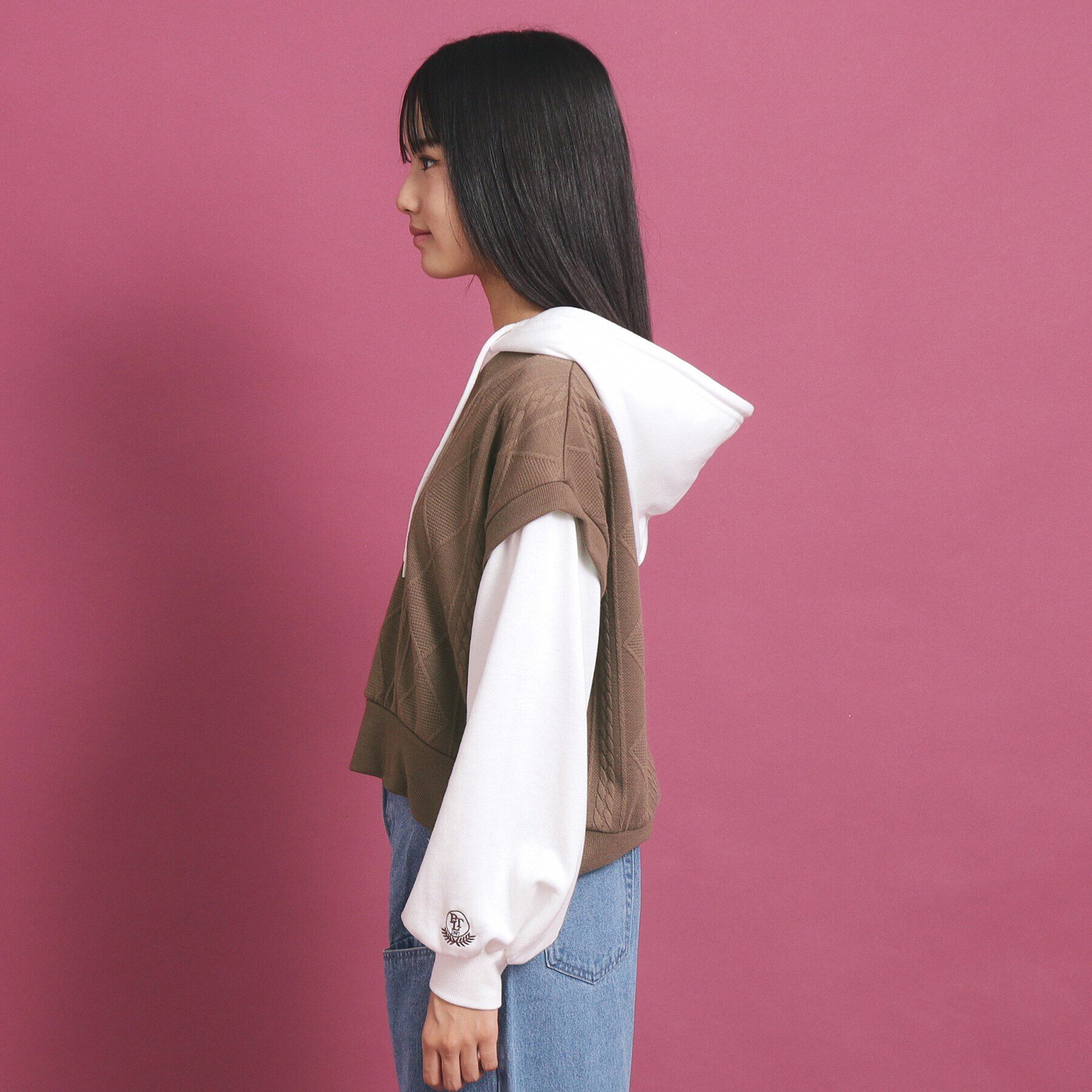 PINK-latte「フェイクレイヤードパーカ」|Tシャツ・カットソー|