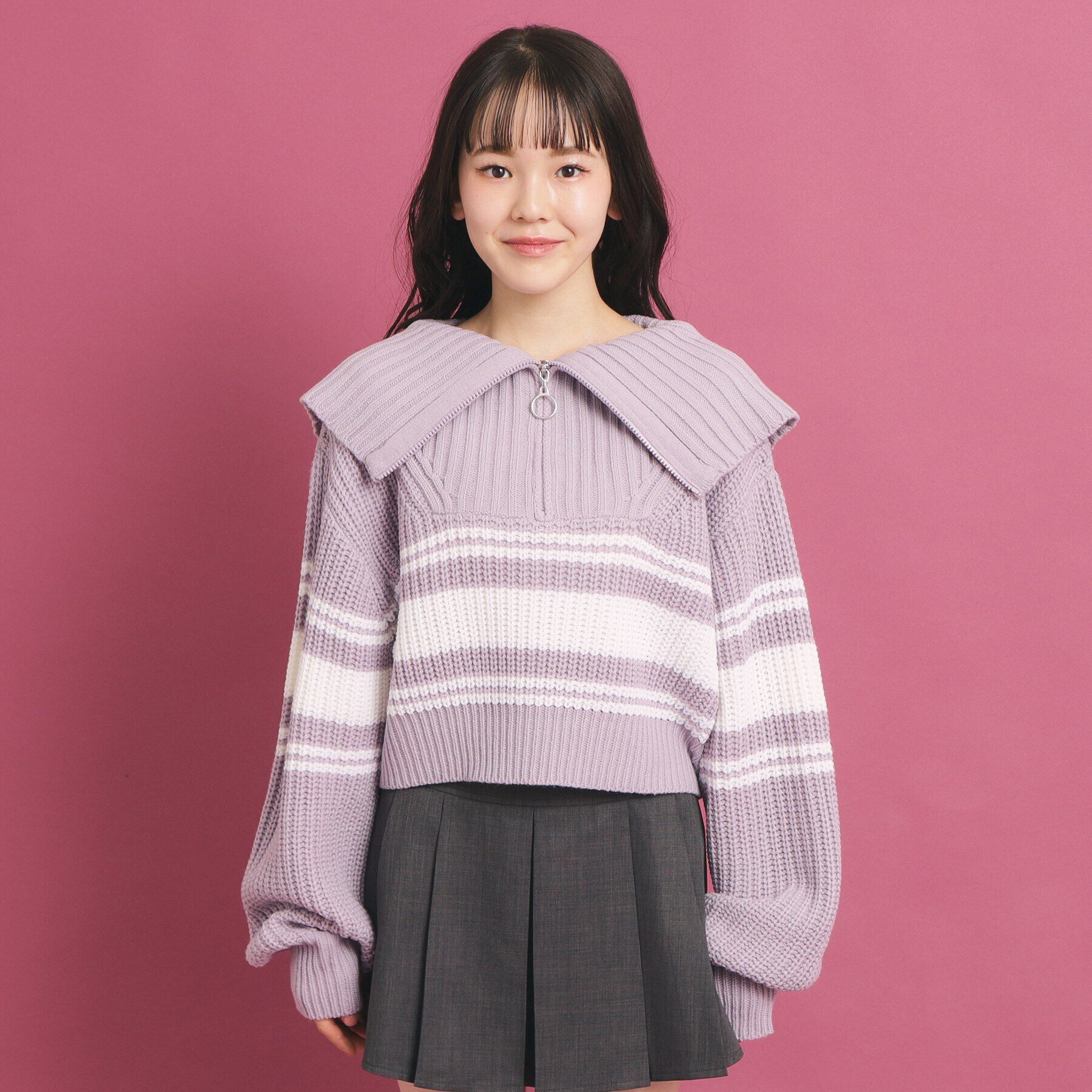 PINK-latte「ハーフジップ ニットプルオーバー」|ニット・セーター|