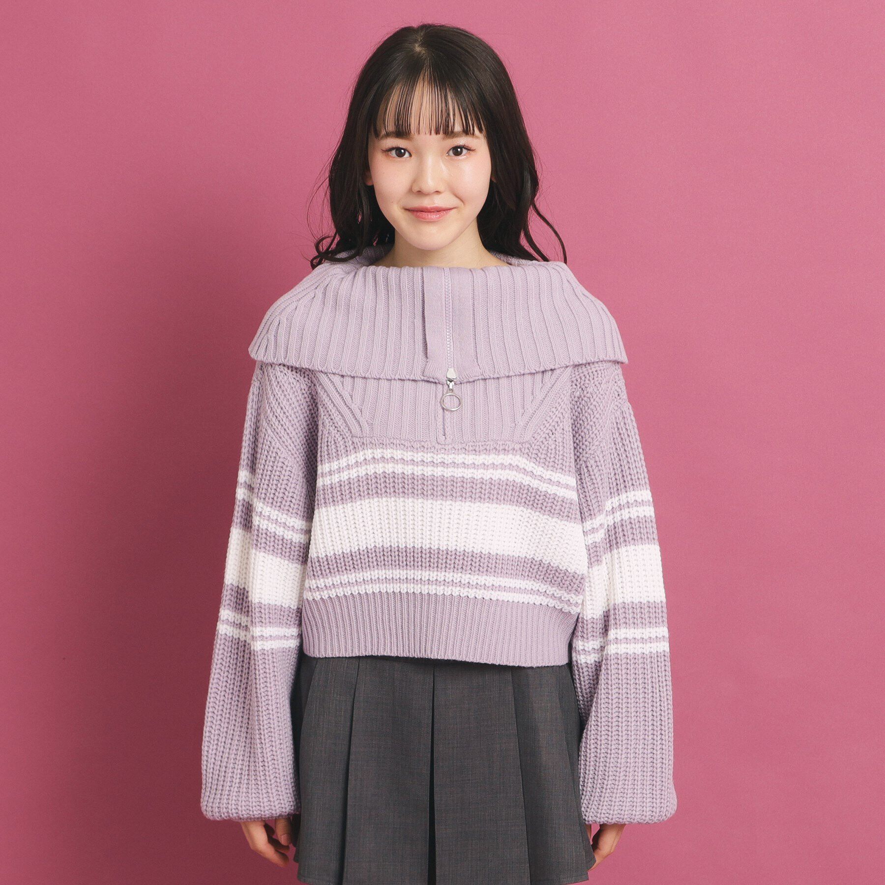 PINK-latte「ハーフジップ ニットプルオーバー」|ニット・セーター|