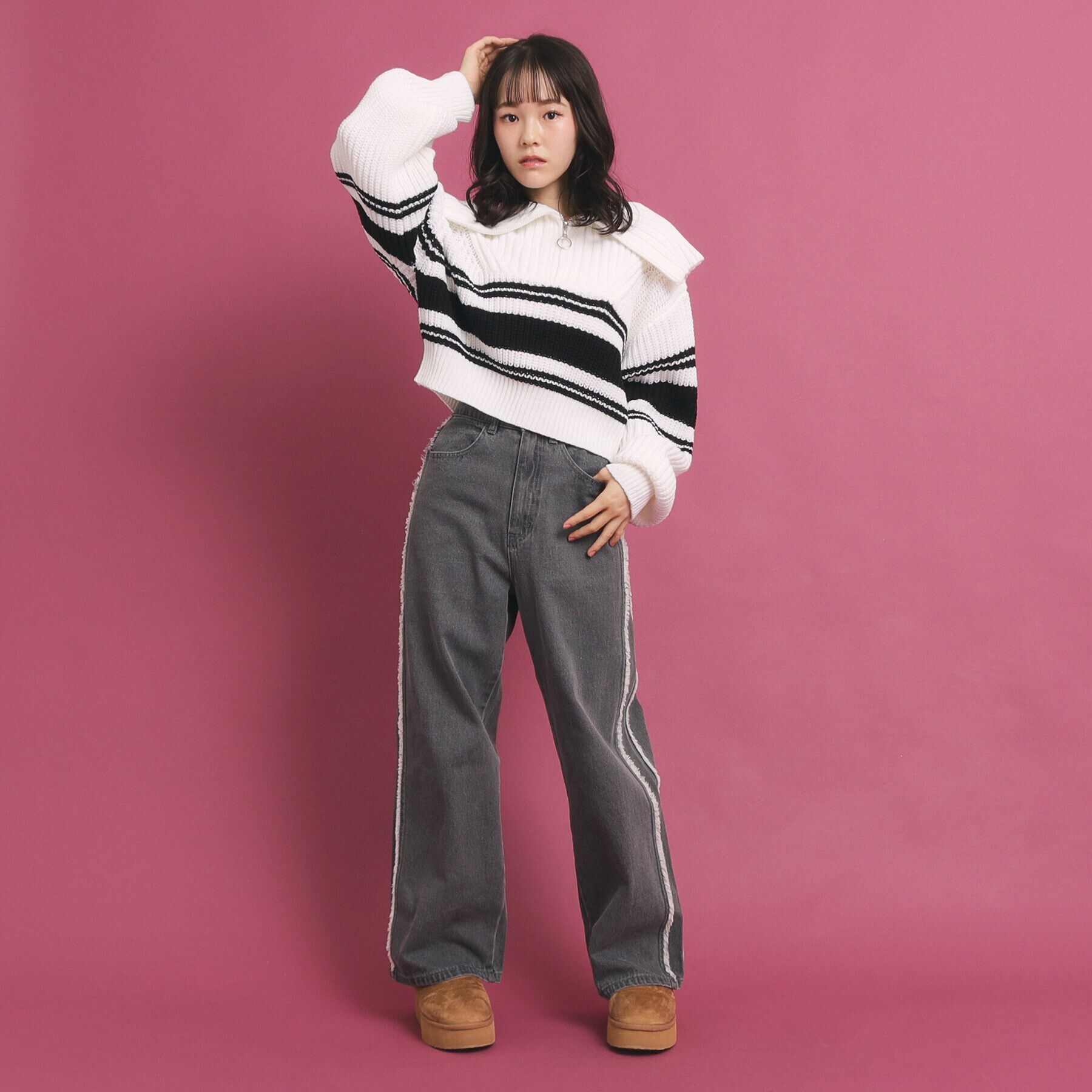 PINK-latte「ハーフジップ ニットプルオーバー」|ニット・セーター|