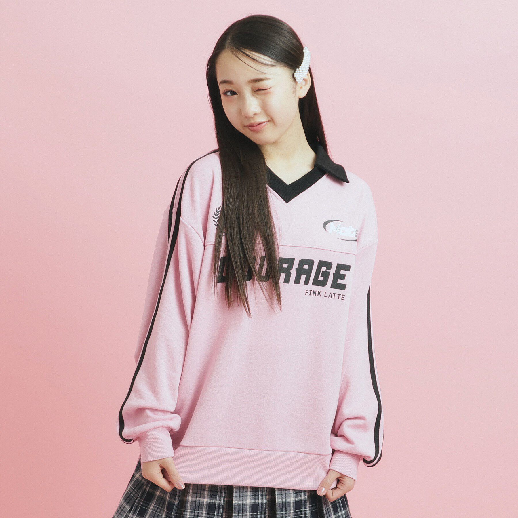 PINK-latte「トレンドVネックゲームシャツ」|Tシャツ・カットソー|