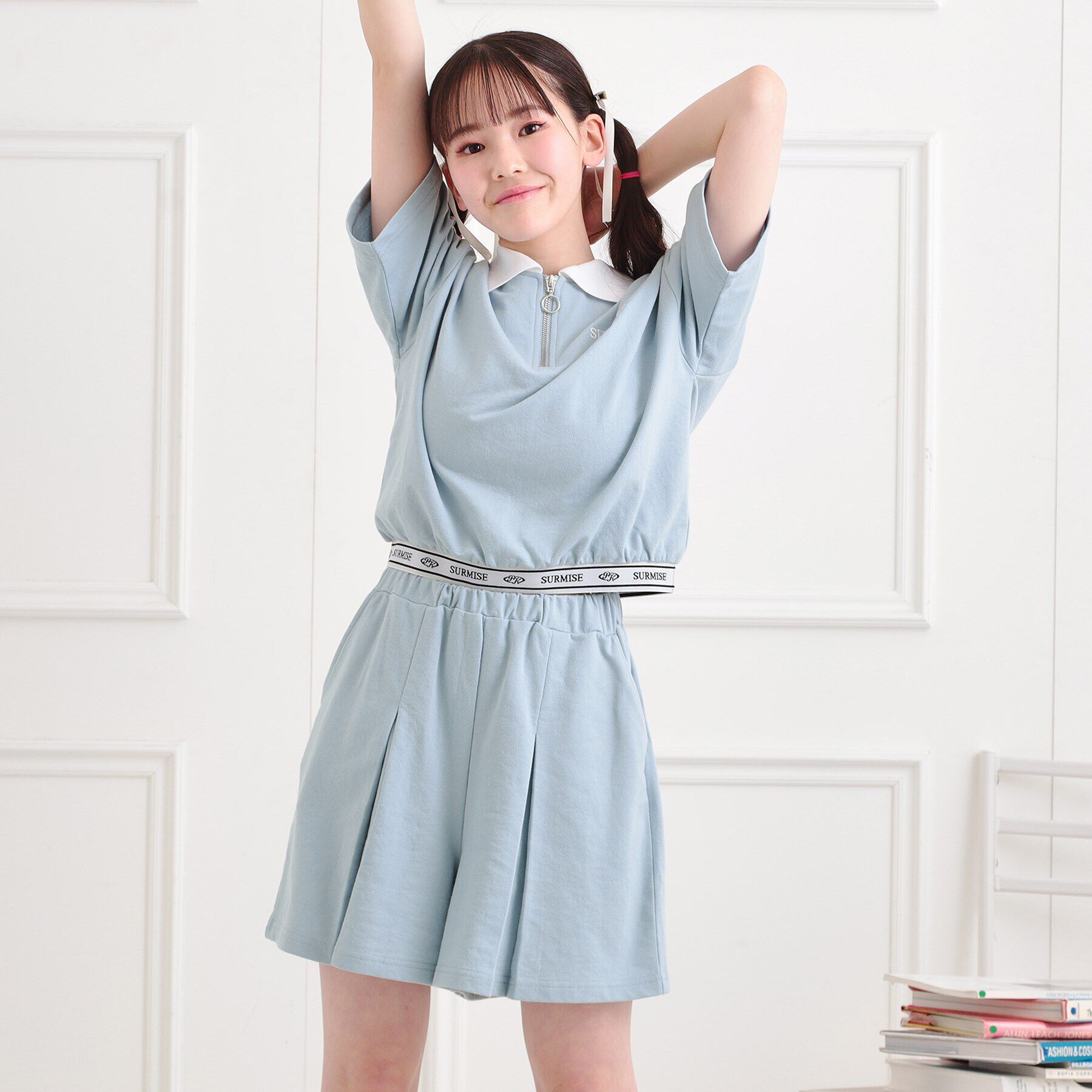 PINK-latte「【セットアイテム】ハーフジッププルオーバー＋キュロット」|その他|ブルー(091)