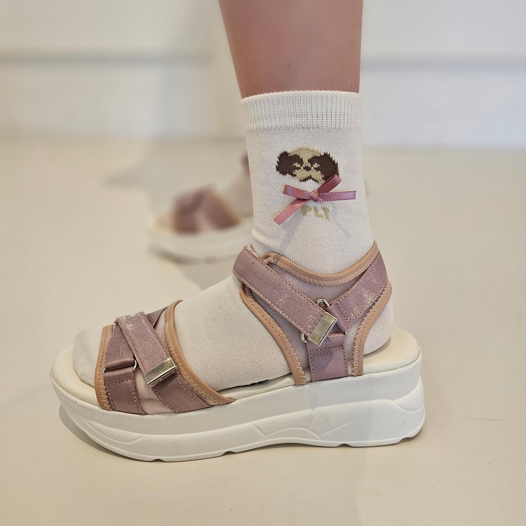 PINK-latte「ワンちゃんリボンショートソックス」|ソックス|