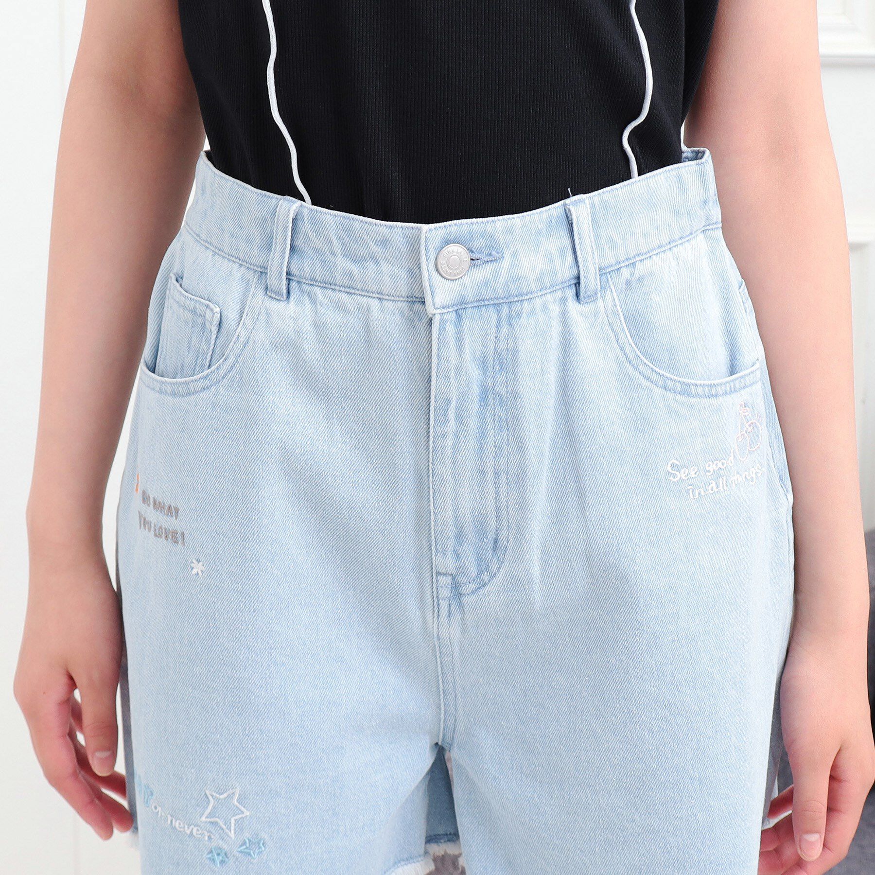 PINK-latte「らくがき刺繍フリンジショートパンツ」|キュロット|