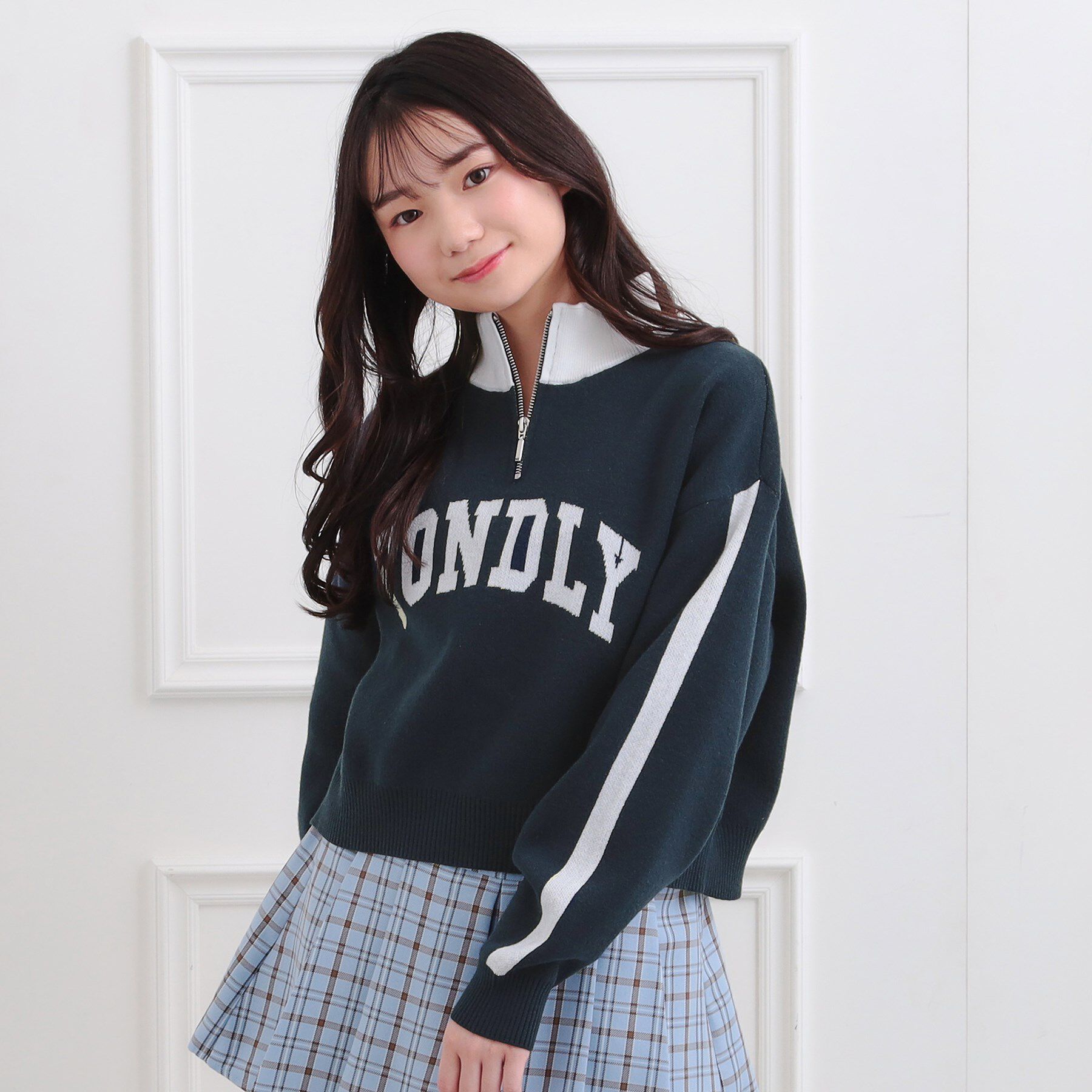 PINK-latte「もちもちハーフZIPニットプルオーバー」|ニット・セーター|ネイビー(094)