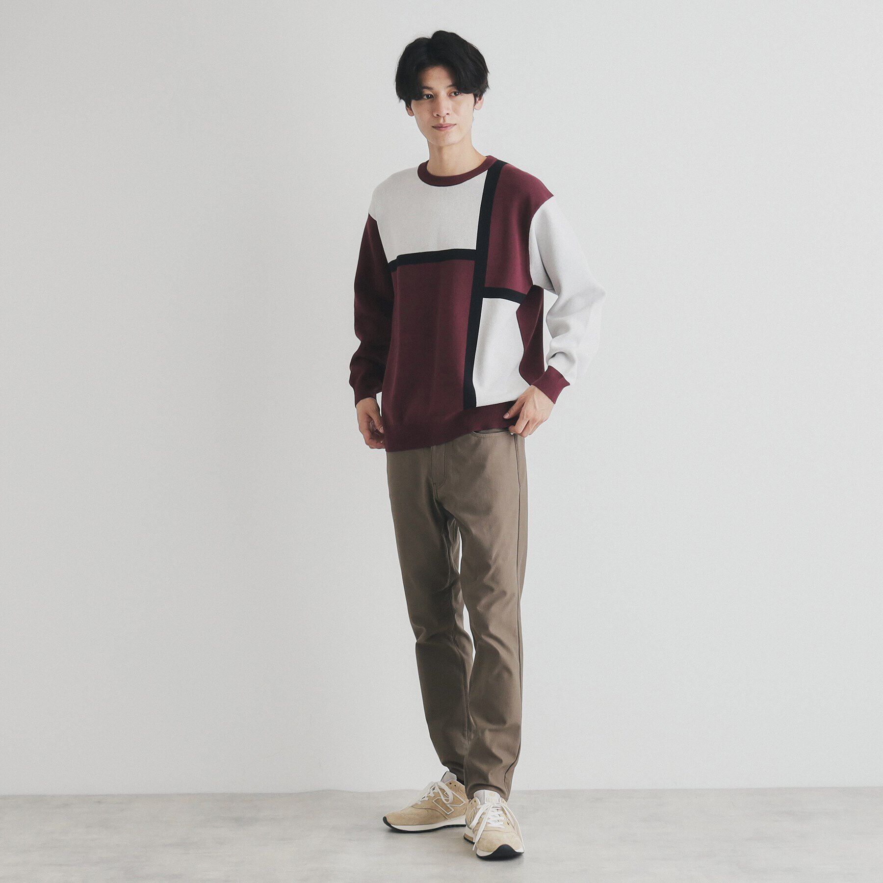 THE SHOP TK「パネルアートブロッキングクルーネックニット」|ニット・セーター|