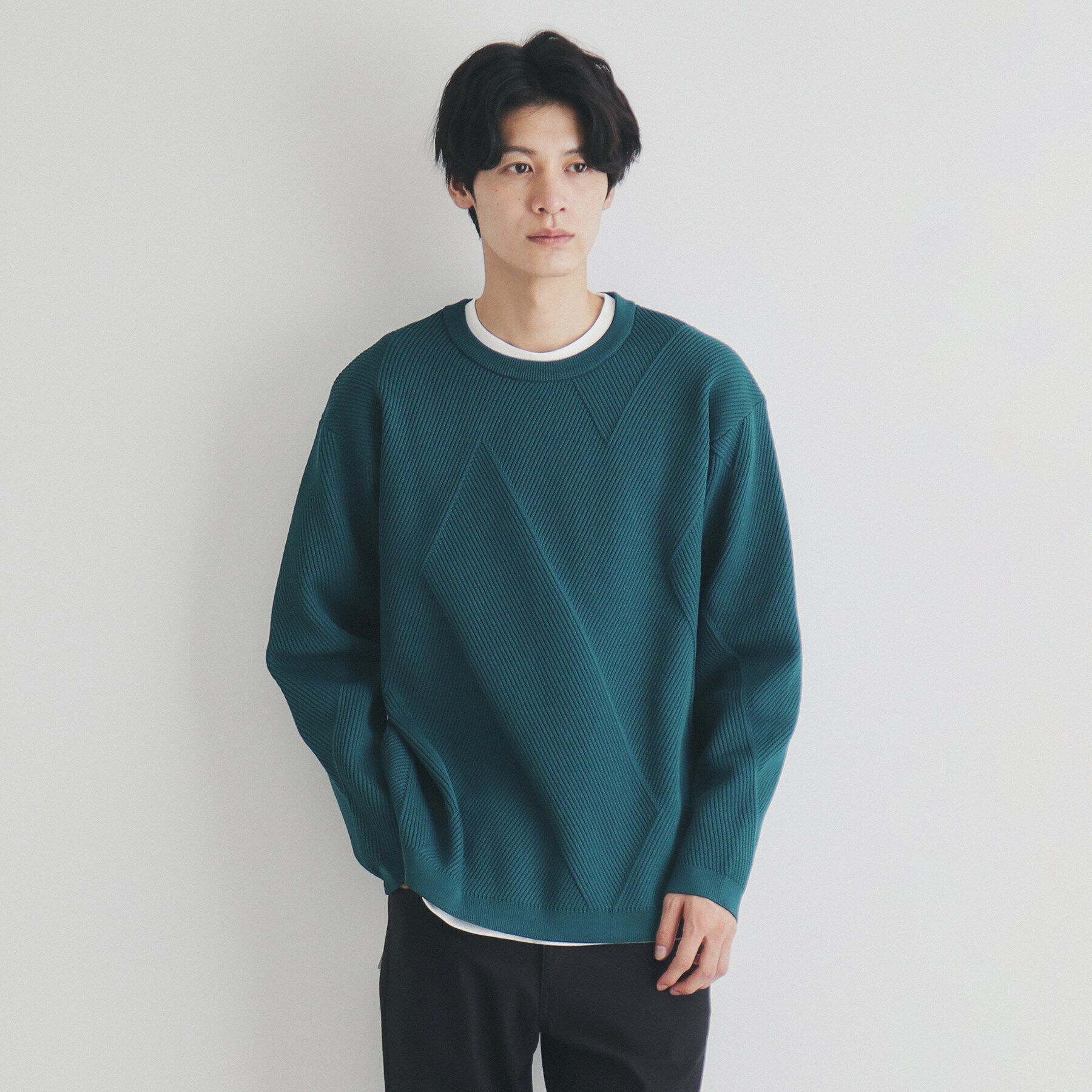 THE SHOP TK「【クルーネックニット＋ロンTセットアイテム】ダイヤパネルアンサンブル」|ニット・セーター|