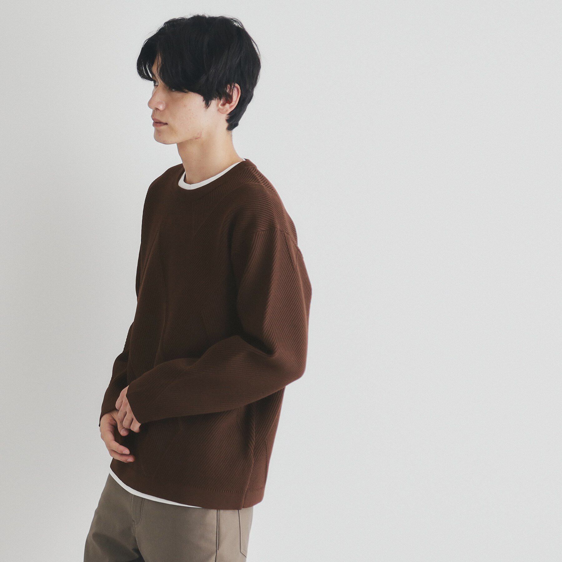 THE SHOP TK「【クルーネックニット＋ロンTセットアイテム】ダイヤパネルアンサンブル」|ニット・セーター|