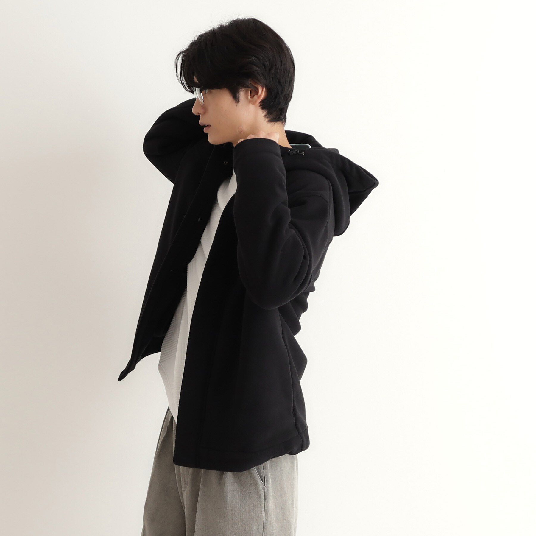 THE SHOP TK「マイクロフリースフードブルゾン 光吸収発熱機能／洗える」|ブルゾン・スタジャン|