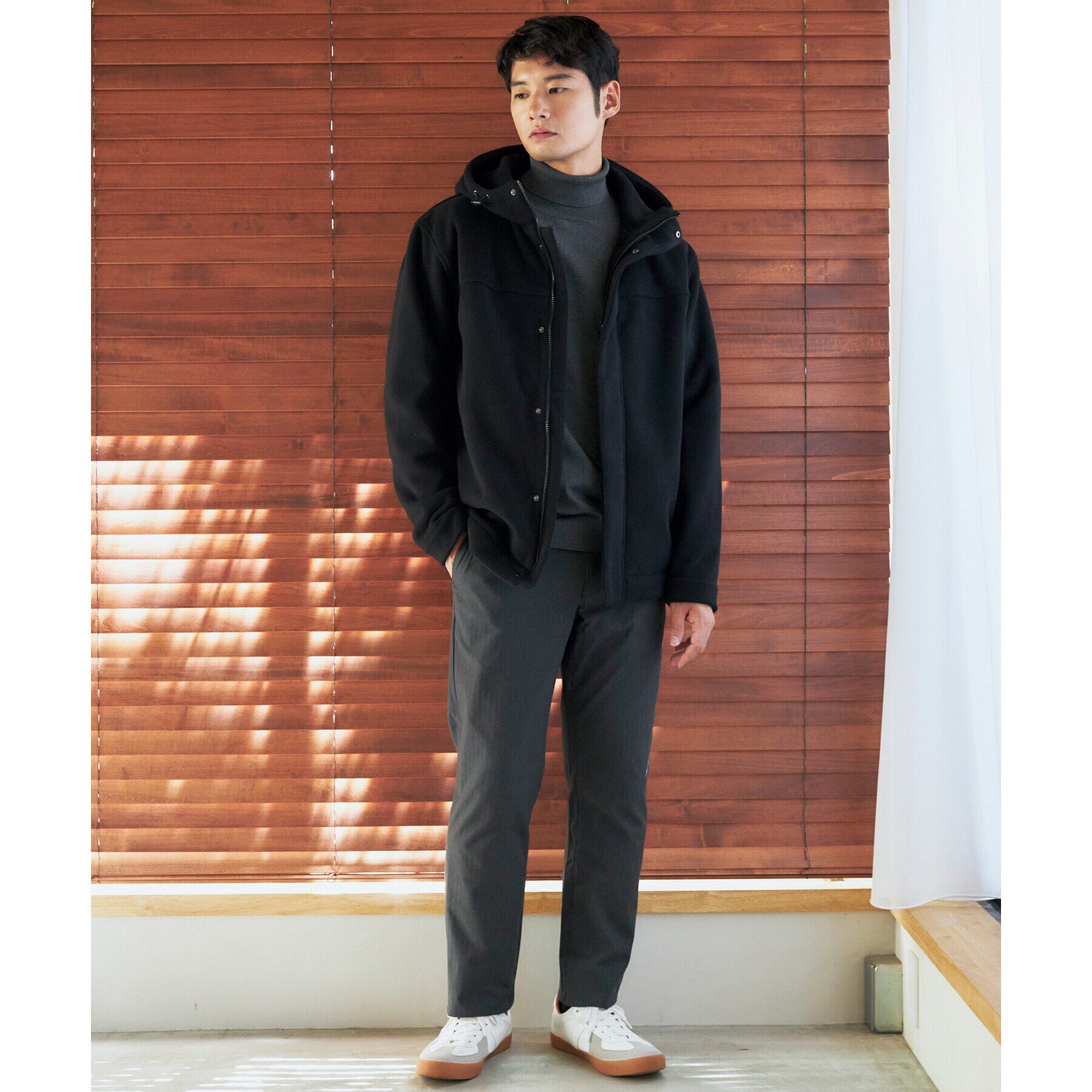 THE SHOP TK「マイクロフリースフードブルゾン 光吸収発熱機能／洗える」|ブルゾン・スタジャン|