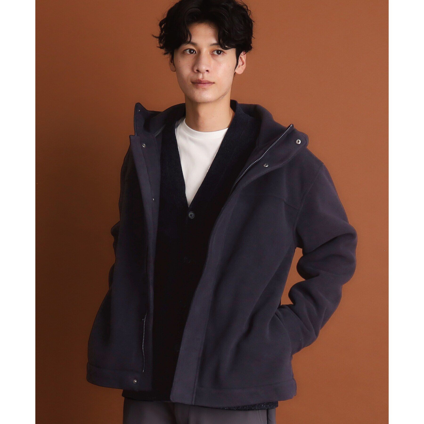 THE SHOP TK「マイクロフリースフードブルゾン 光吸収発熱機能／洗える」|ブルゾン・スタジャン|ネイビー(094)