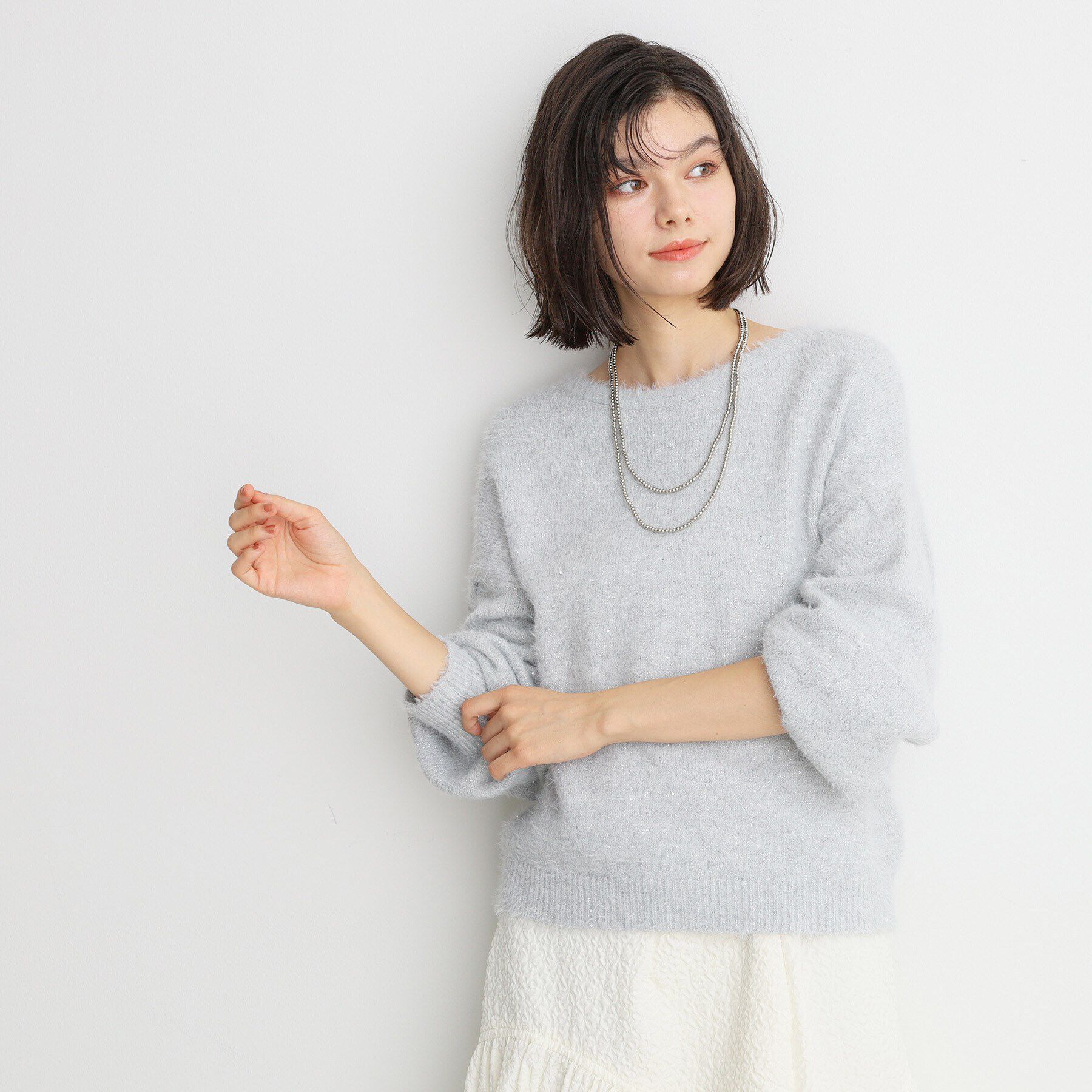 THE SHOP TK「【＠BAILA掲載】スパンコールフェザーニット/洗濯機OK」|ニット・セーター|ﾗｲﾄｸﾞﾚｰ(011)