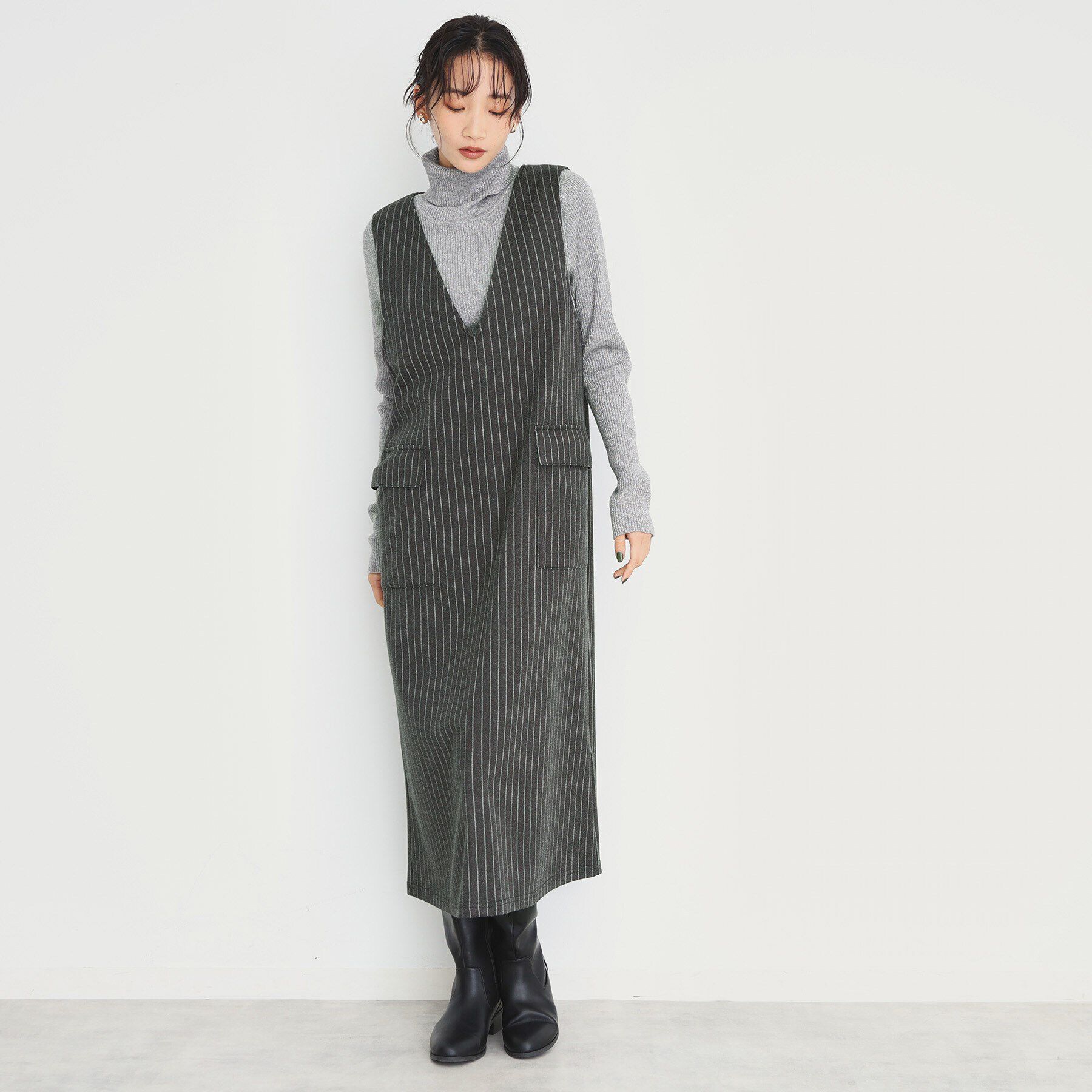 THE SHOP TK「アソート柄Vネックジャンスカ/洗える」|ワンピース|