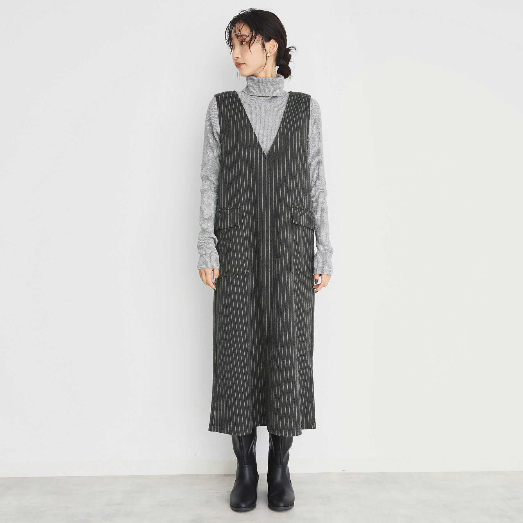 THE SHOP TK「アソート柄Vネックジャンスカ/洗える」|ワンピース|