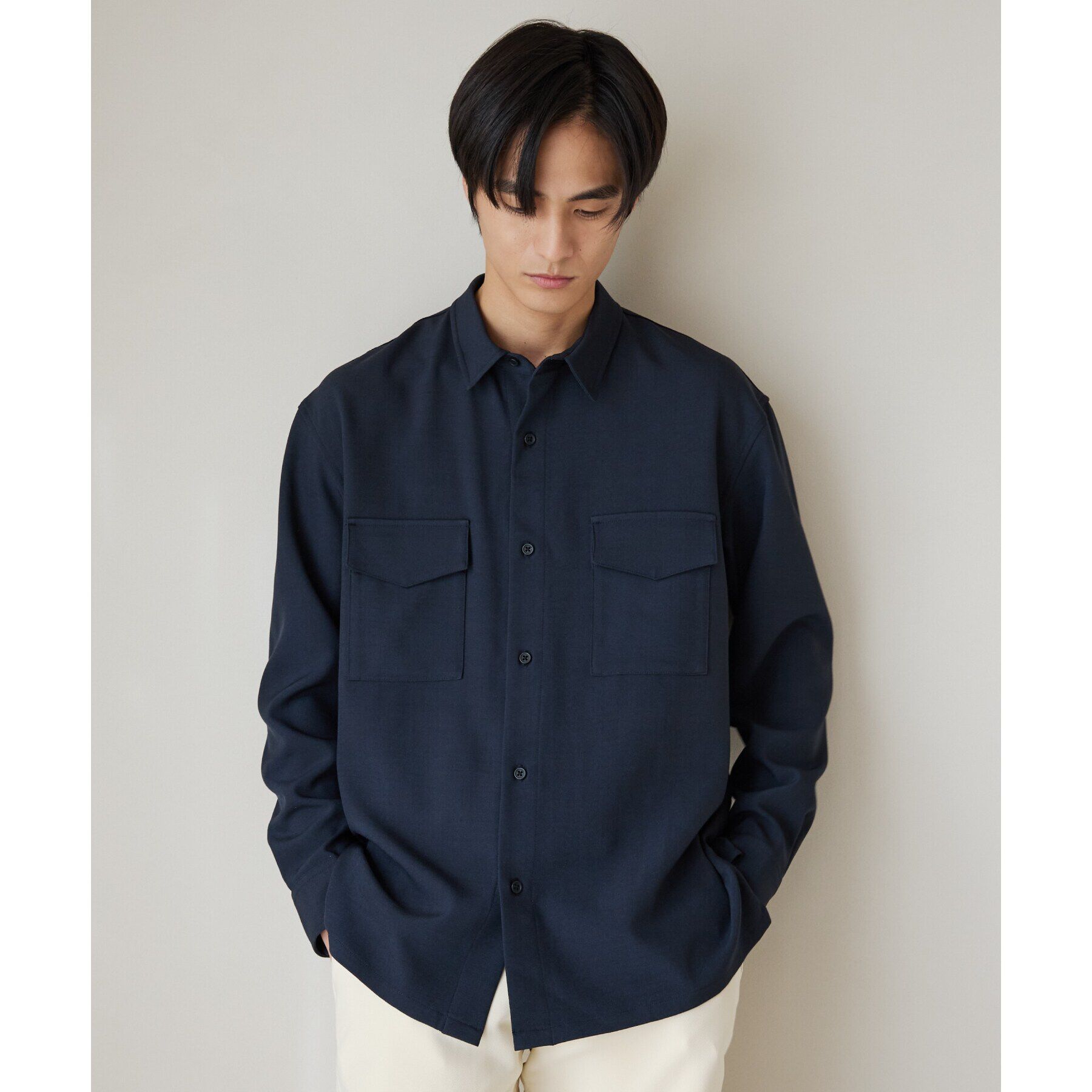 THE SHOP TK「【CAVIAN/キャビアン】リサイクルシャークスキンダブルフラップシャツ セットアップ可」|シャツ・ブラウス|ネイビー(094)