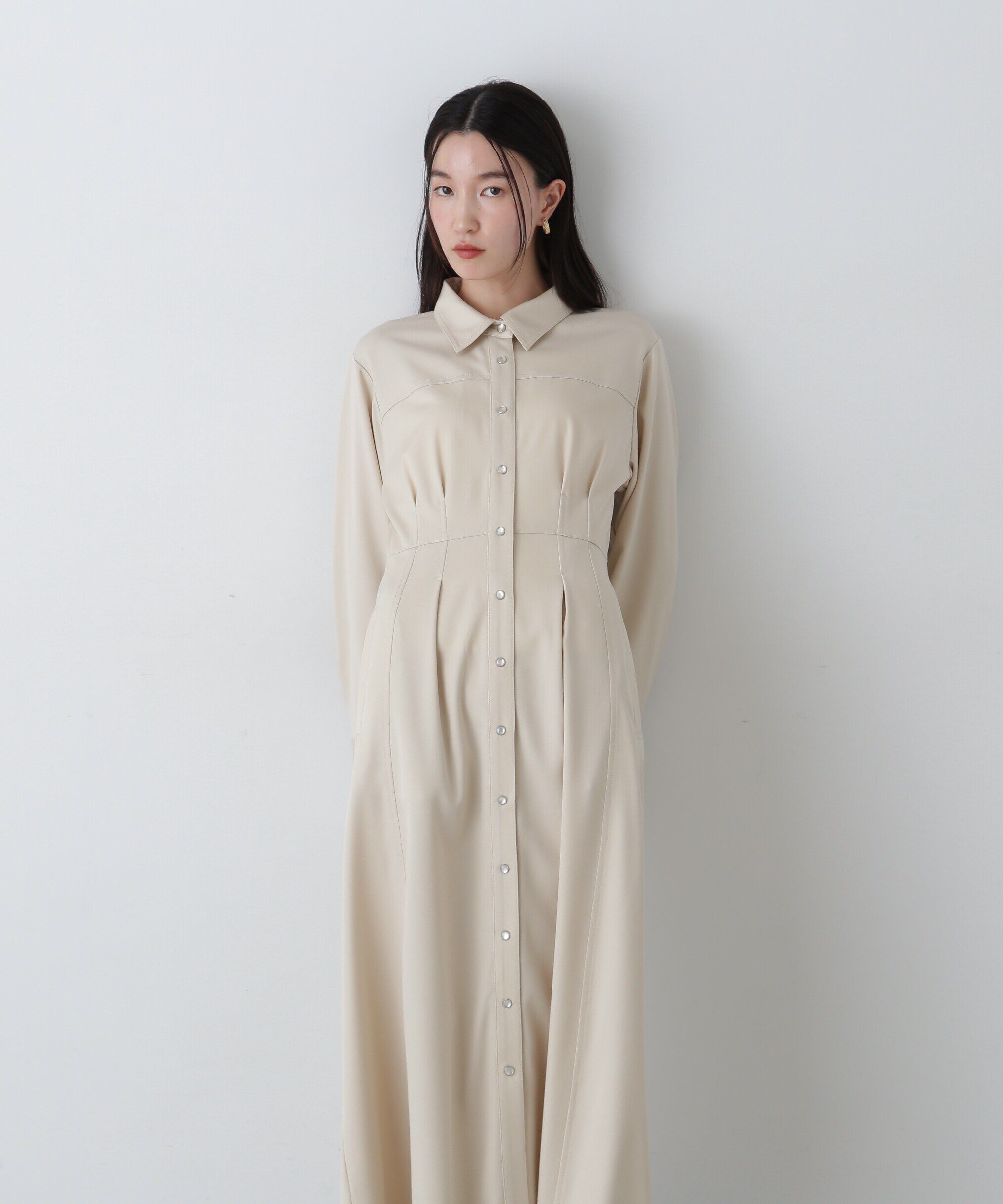  「デニムライクロングシャツワンピース」|ワンピース|ベージュ