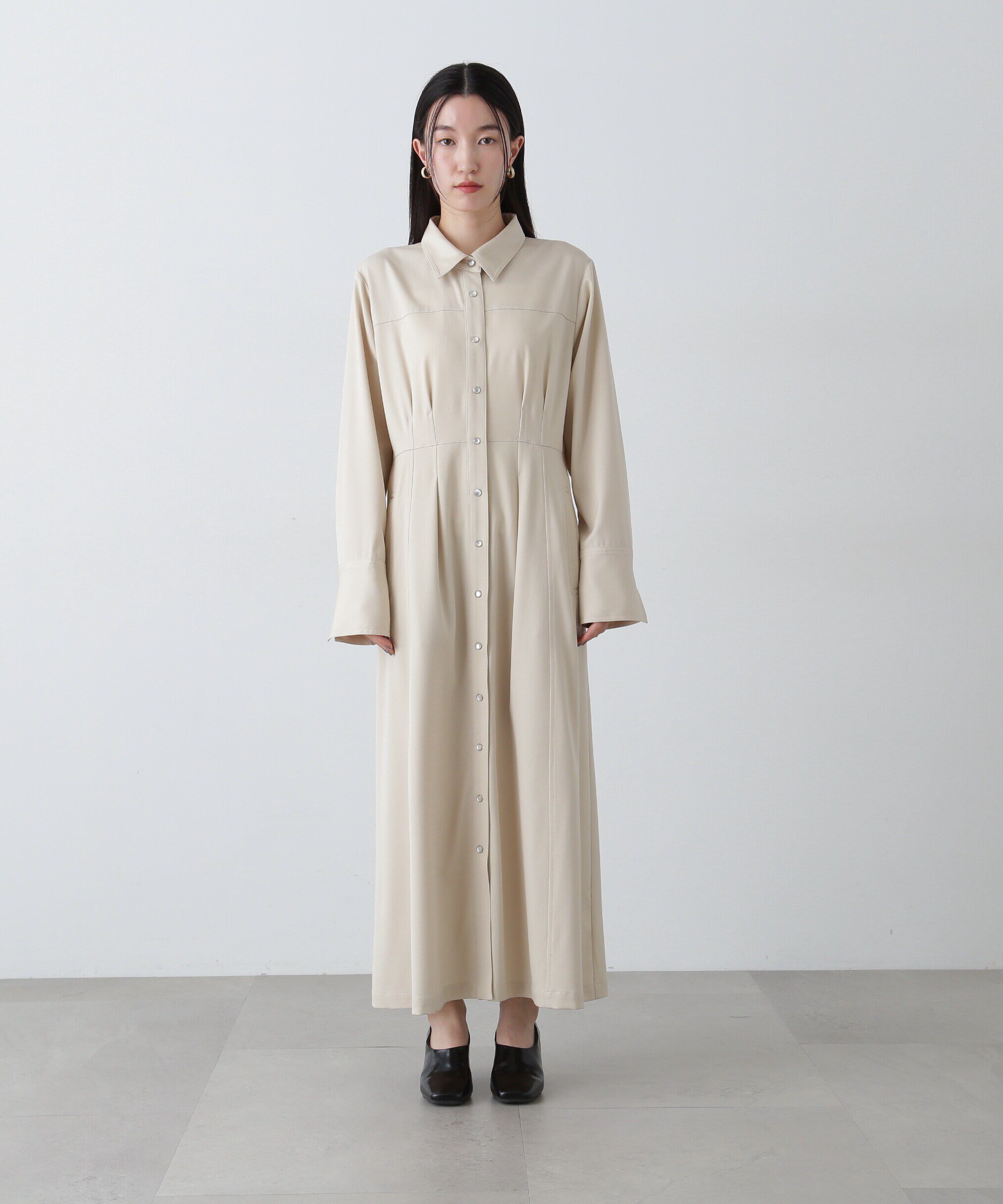  「デニムライクロングシャツワンピース」|ワンピース|