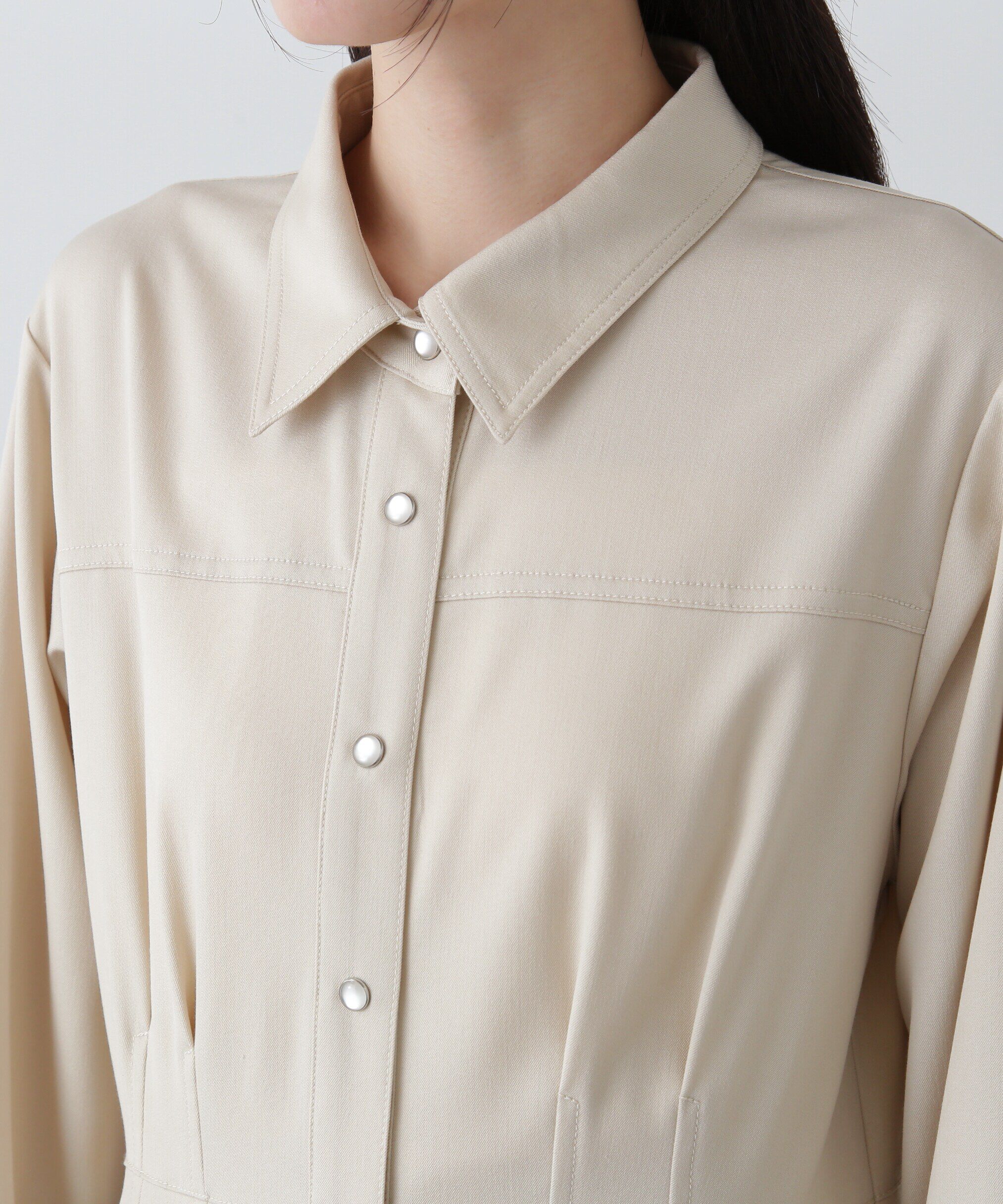  「デニムライクロングシャツワンピース」|ワンピース|